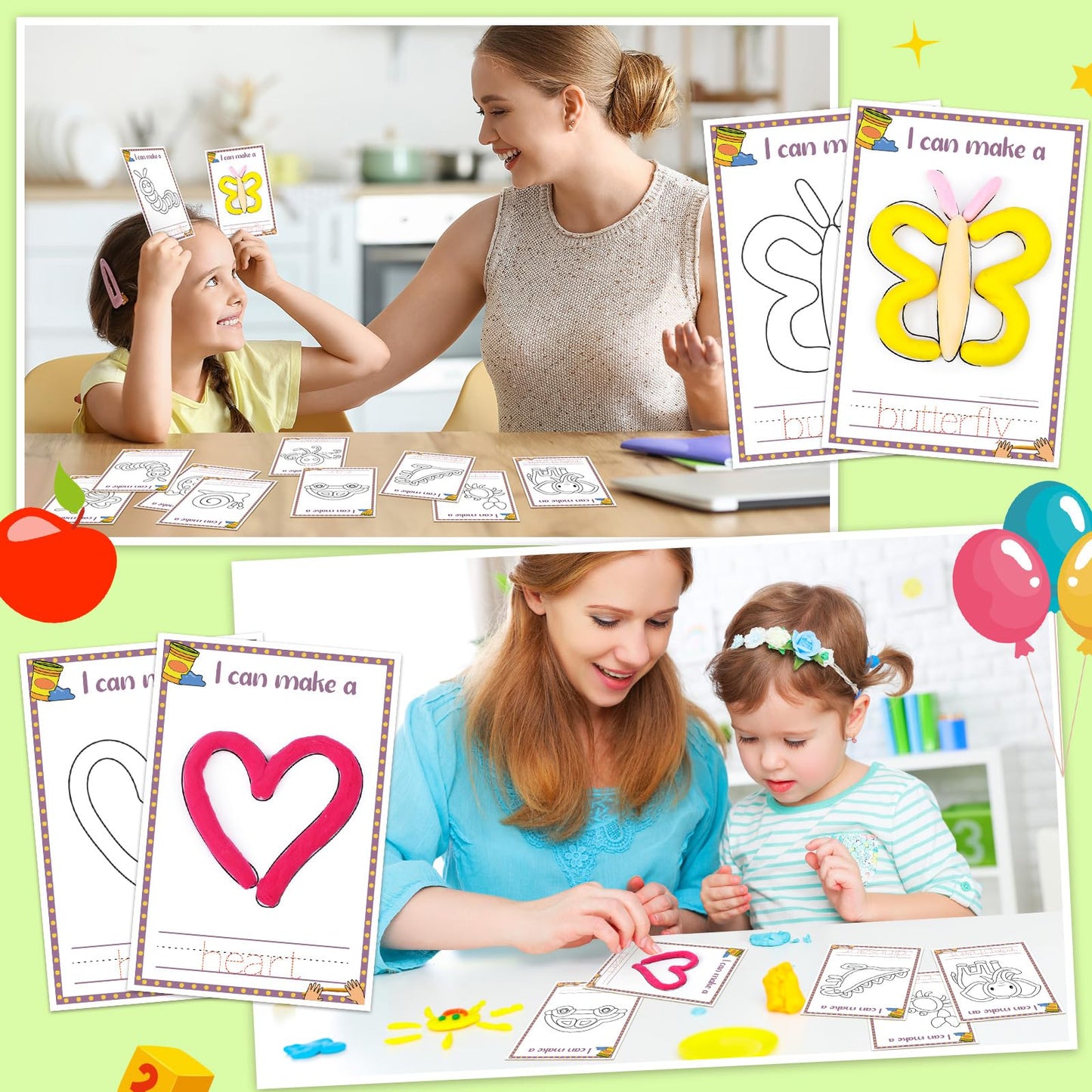 Geyoga 72 Pcs Playclay Dough Mats for Kids Rainbow Star Flower Play Mats Card for Clay or Dough Back to School Preschool Craft Suppliesfor Toddler Kid 2-6 Years Back to School Classroom Educational