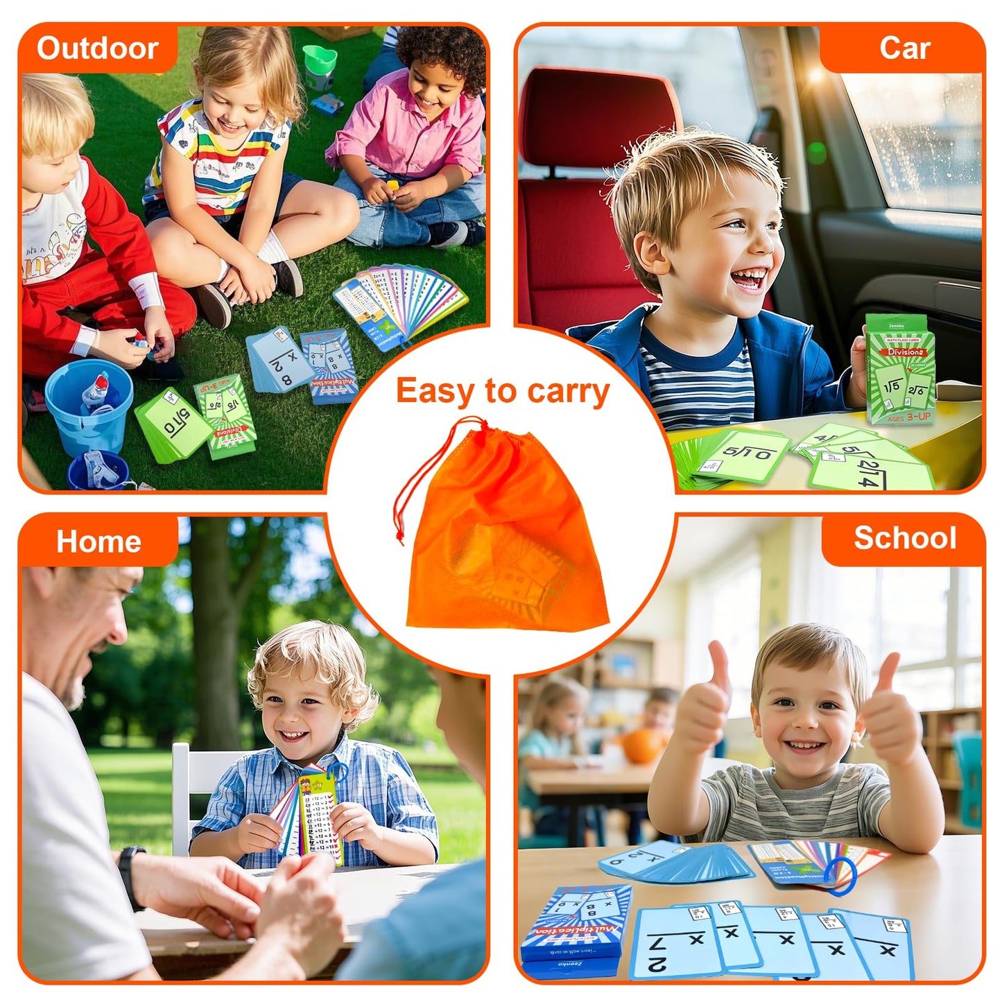 Math Flash Cards Set of 4-204pcs Reusable Math Practice Cards with Addition, Subtraction, Multiplication, Division, Flash Cards,Games for Kids Ages 6+ |Spark Skills & Fun Learning
