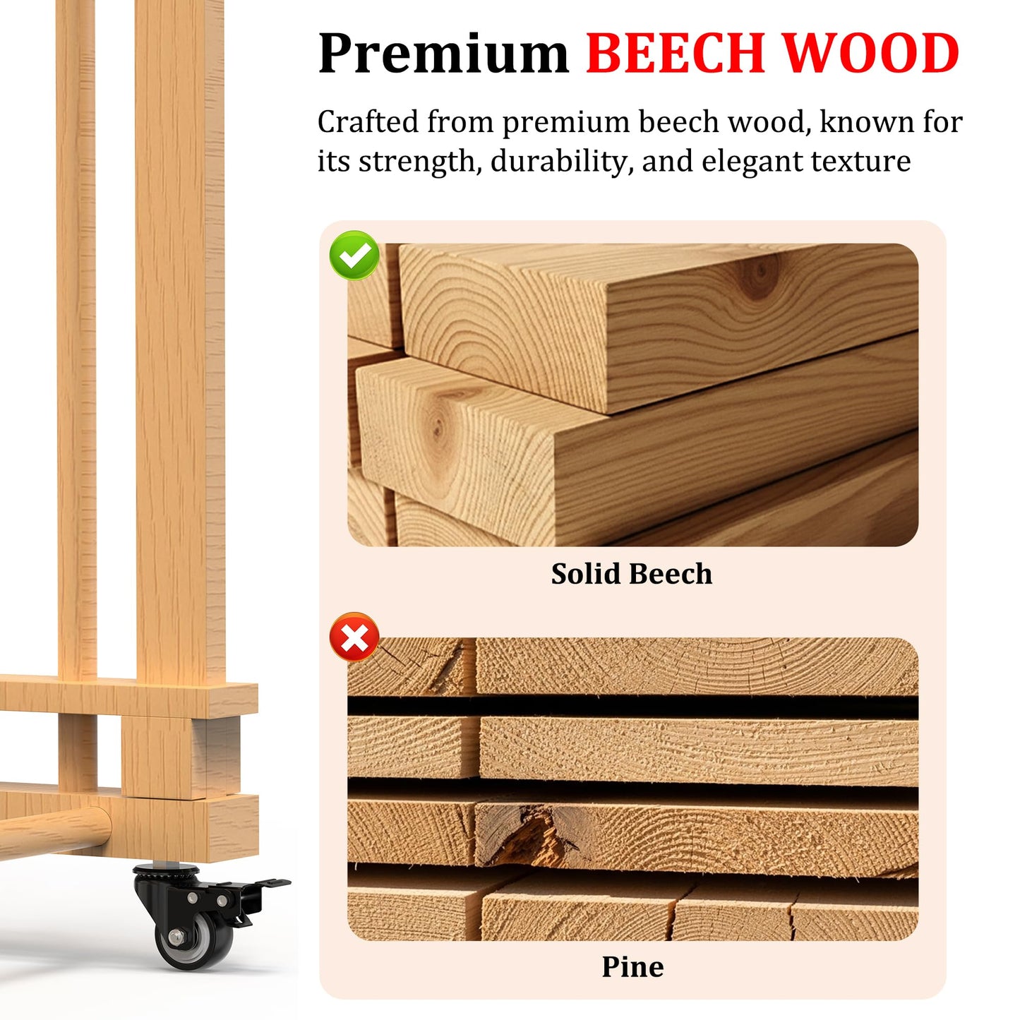 GARVIN Art Storage Rack with Wheels & Handle- Beech Wood Canvas Organizer & Artwork Storage Organizer for Drawing Board, Panel, Paper Pad for Art Studios, Artworks, Gallery, Classroom