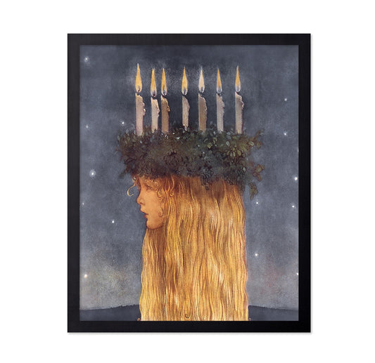 Poster Master Vintage John Bauer Poster - Lucia Print - Night of Saint Lucia Art - Nordic Myth Art - Fairytale Creative - Candles Showcase - Aesthetic Display - Living Room or Bedroom Wall Decor - 8x10 UNFRAMED Wall Display