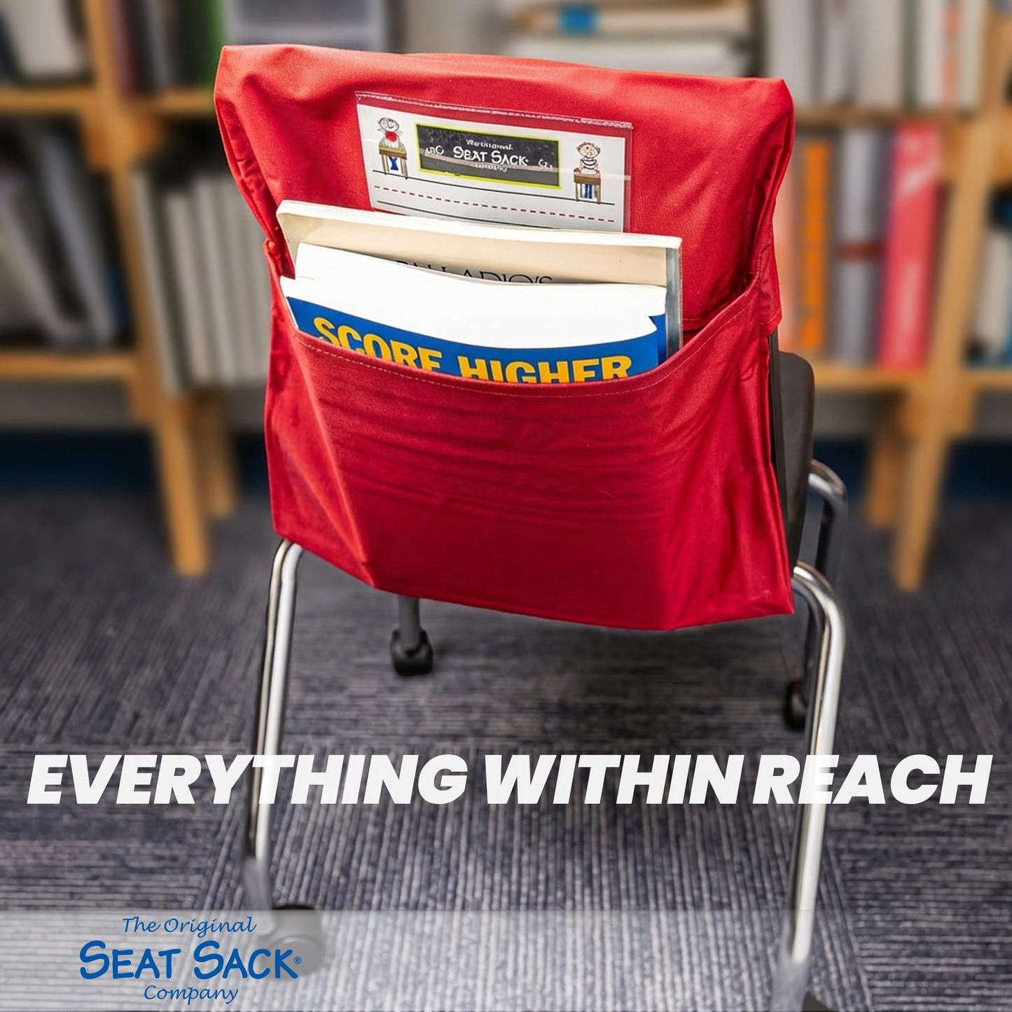 Seat Sack Small Chair Storage Pocket - 12 Inches, Red - Perfect Organizer for Classroom Chairs, Durable and Spacious Chair Pocket for Classroom Storage and Organization