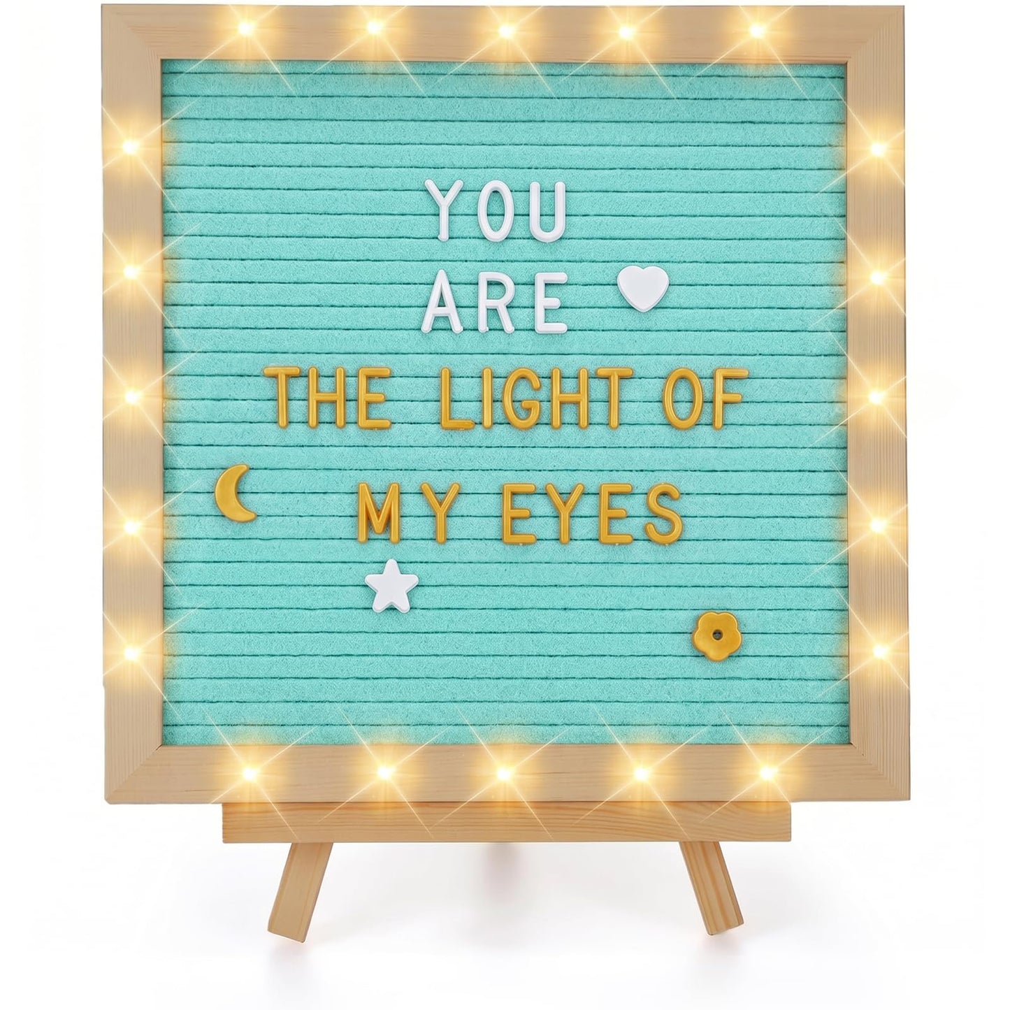 Changeable Felt Letter Board with LED Lights - 10×10" Message Custom Signs & Wood Stand & 450 Letters, Poster Board for Baby/Pregnancy Announcement/Classroom Wall Decor Gifts First Day of School, Blue