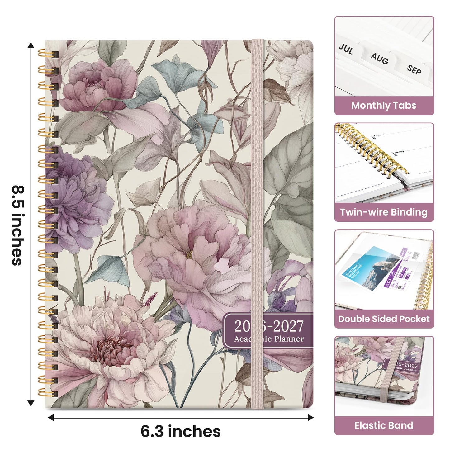 Planner 2026-2027, Academic Year Weekly and Monthly Calender Planner, from Jul 2026 - Jun 2027, Spiral Bound School Planning Book, Perfect for Teacher, Student, Women & Men, A5 (6.3" x 8.5"), Soft Peony