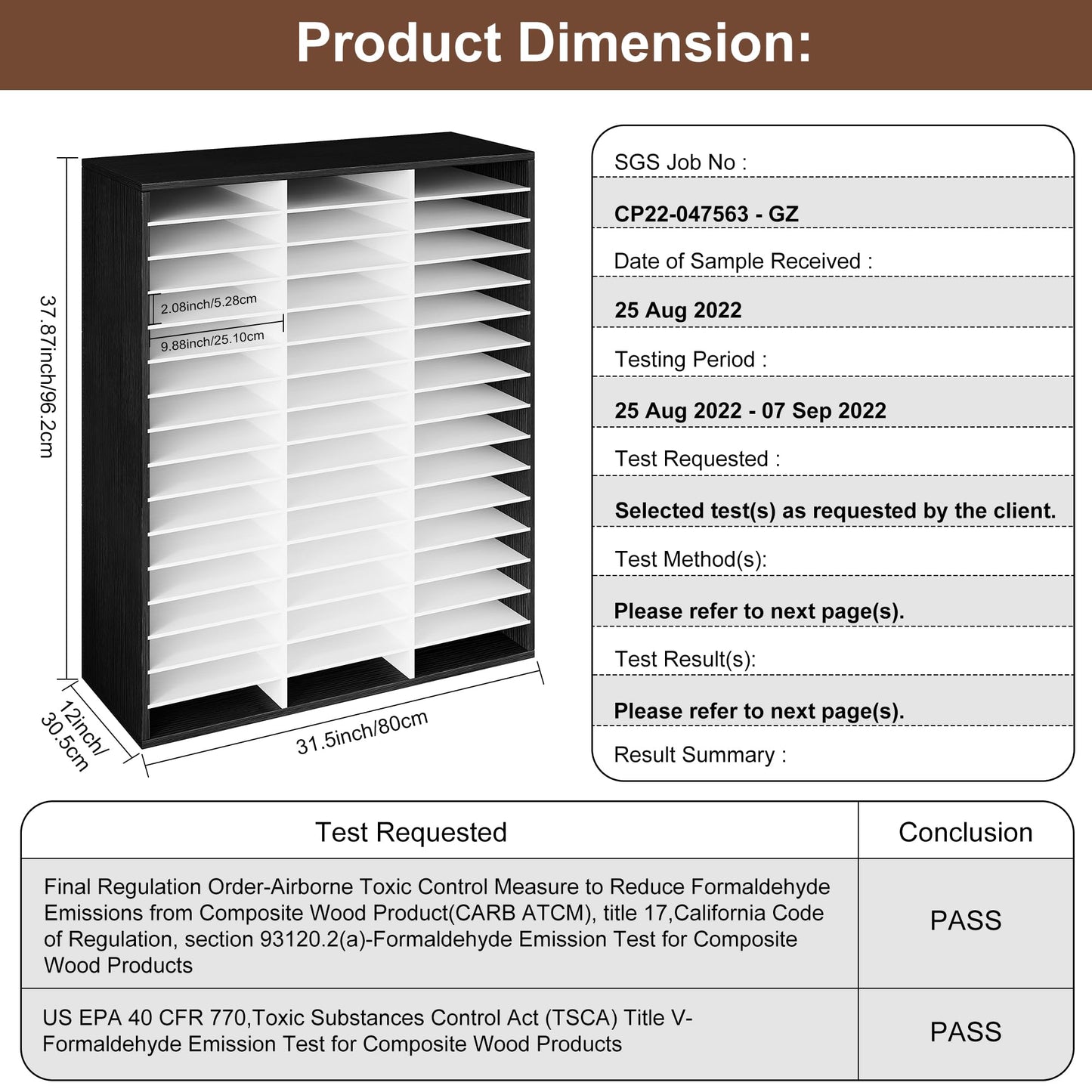 EasyPAG Wooden Literature Organizer with Adjustable Shelves, 48 Compartments Office Paper Organizer Storage 24000 Sheets Letter Size Paper, Student Mailbox for Classroom, Black/White