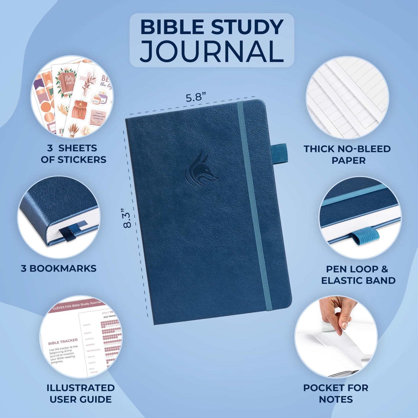 Clever Fox Bible Study Journal – Church Notes Notebook – Note Taking & Journaling Kit – Faith Based Religious Gifts & Accessories (Mystic Blue)