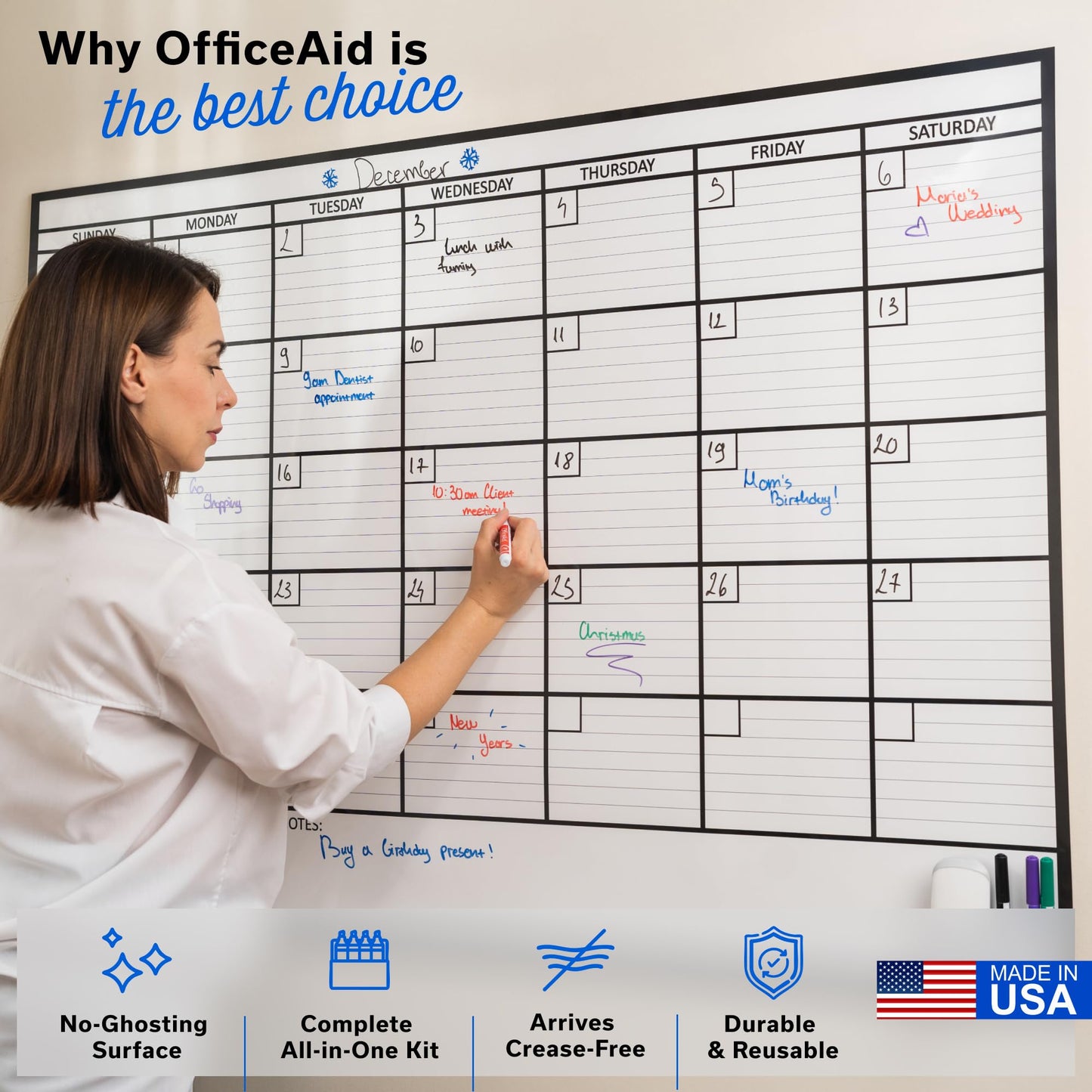 2 PK Large Dry Erase Calendar for Wall | 36x48 | Large Wall Calendar Dry Erase Monthly | 1M 17x26, 24x36, 3M 40x17, 12M 45x55 | Dry Erase Calendar Board for Wall | Whiteboard Calendar | Calendar Whiteboard