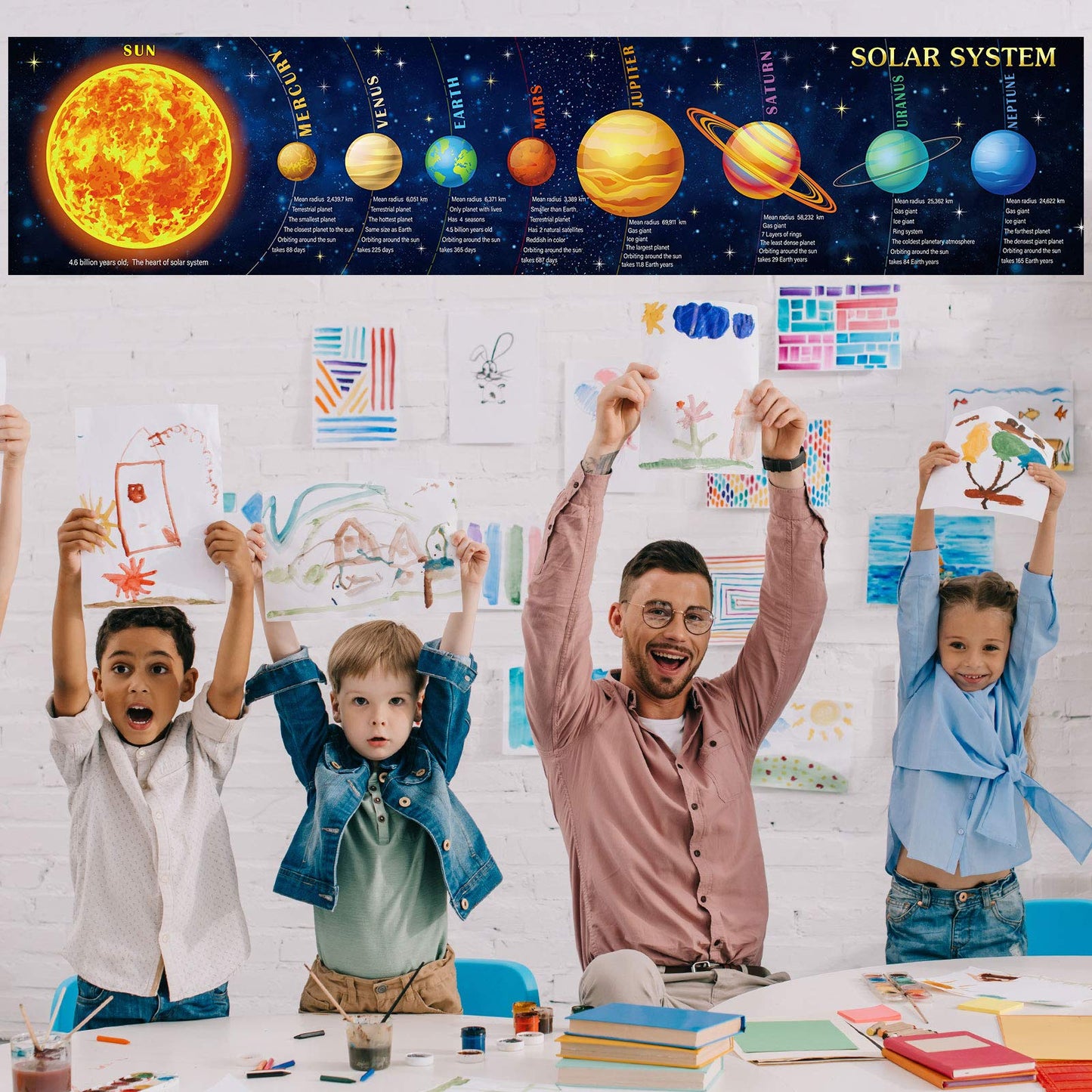 Sumind Solar System Poster Large 70.9x15.7in Science Banner, Space Decor for Classroom, Solar System Banner for Space Themed Party Decorations, Educational Backdrop