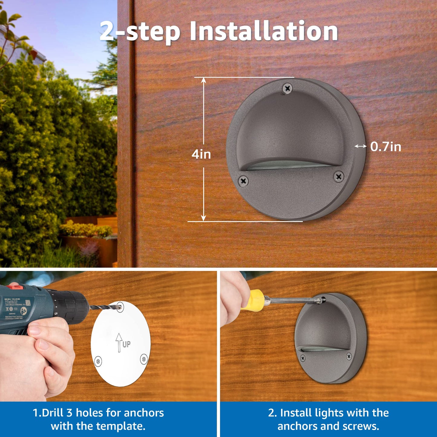 SUNVIE Low Voltage Deck Lights 5W LED Warm White 12 Pack Outdoor Landscape Lighting 3000K with Fastlock2 Connector