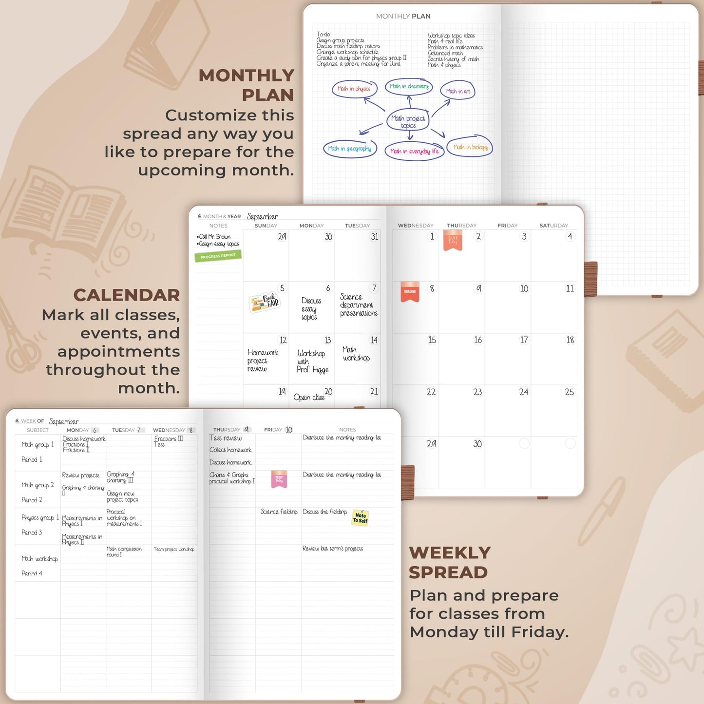 Clever Fox Teacher Planner – School Year Planner with Calendars & Lesson Plans – Teacher Plan Book for Classroom & Homeschool Organization - Undated, 7x10″, Hardcover (Rose Gold)