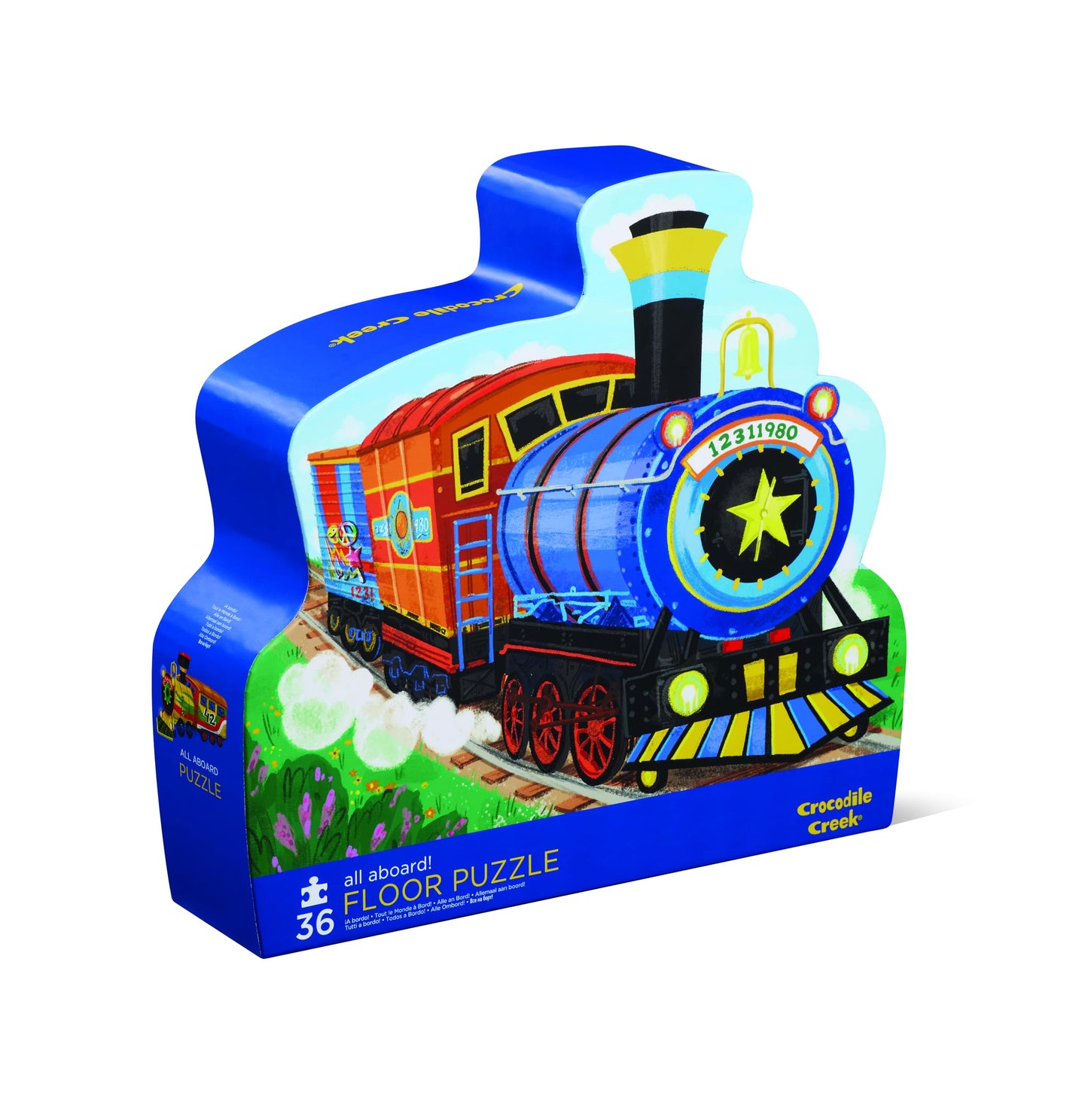 Crocodile Creek 36-Piece Jigsaw Floor Puzzle - Fun Floor Puzzles for Kids Ages 3-5 - Heavy-Duty Shaped Box for Storage - All Aboard - 24" W x 18" H Finished