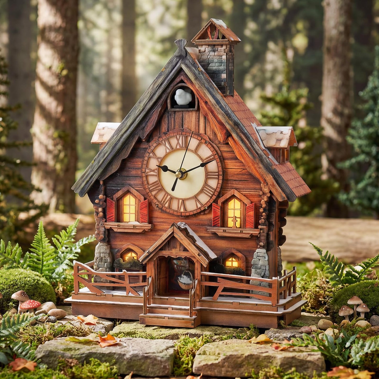 3D Puzzle for Adults Clock,Swiss Chalet Cuckoo Clock Model Kit-Mechanical DIY Pendulum Clock with Roman Numerals-Desk Home Office Decor Personalized Gifts for DIY Lover