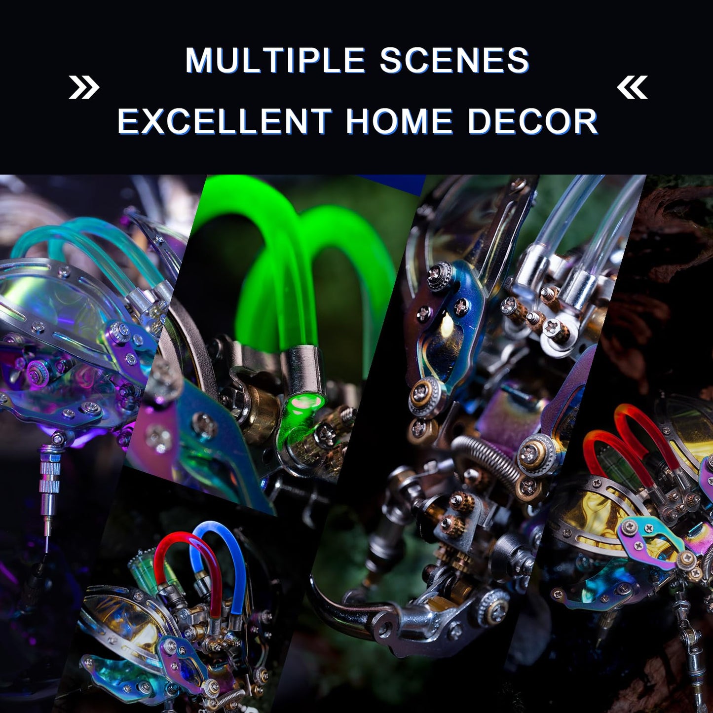 Mostarle Hercules Beetle 3D Metal Puzzle Kit for Adults, 418 PCS DIY Cyberpunk Mechanical Model with Fiber Optic Lights, Gradient Wings, Collectible Insect Building Kit Gift