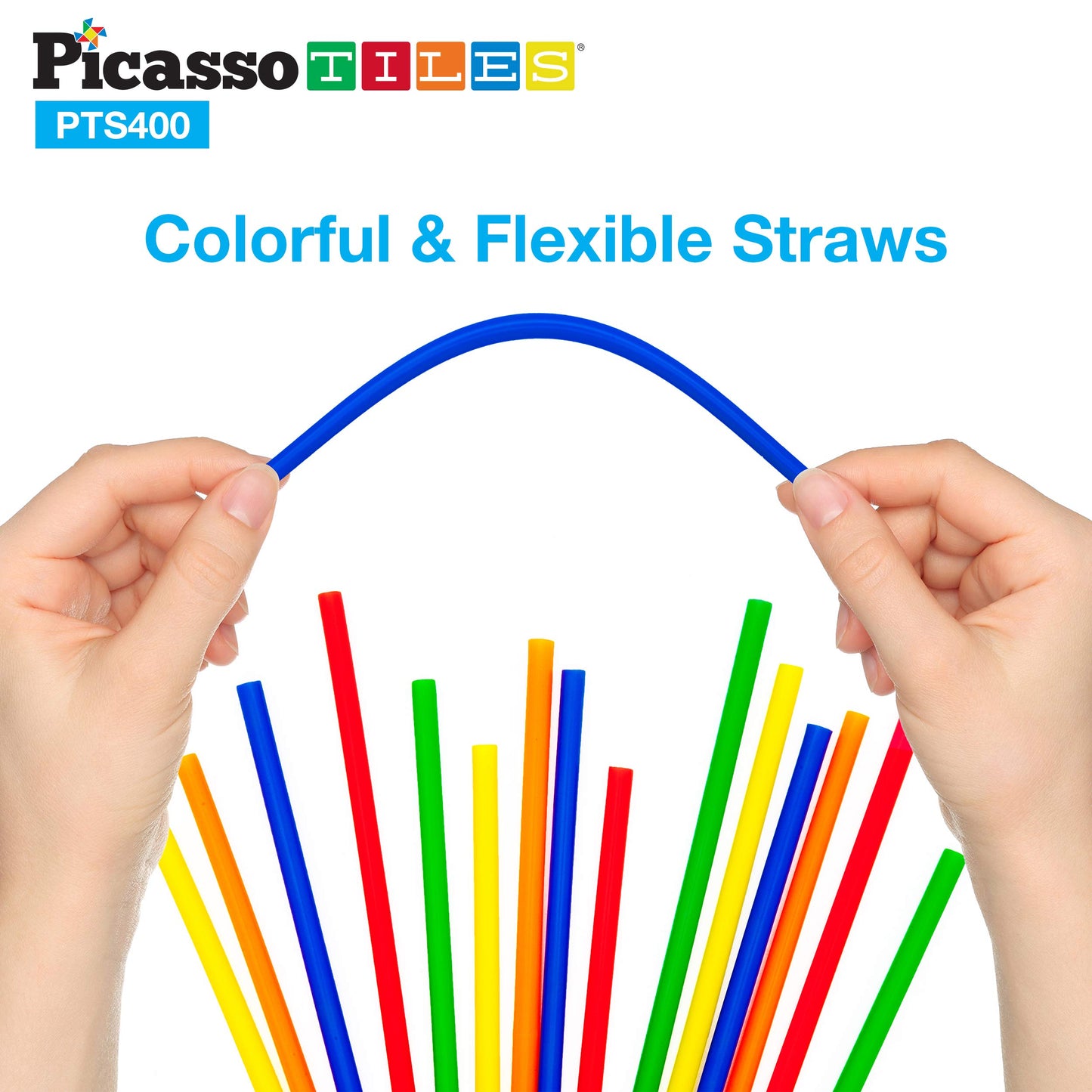 PicassoTiles 400pc Construction Toy Straw Building Set Children STEM Learning Interlocking Building Toys Creative Straw Connecting Builder Kits Early Education Kit for Kids Boys & Girls Ages 3+ PTS400