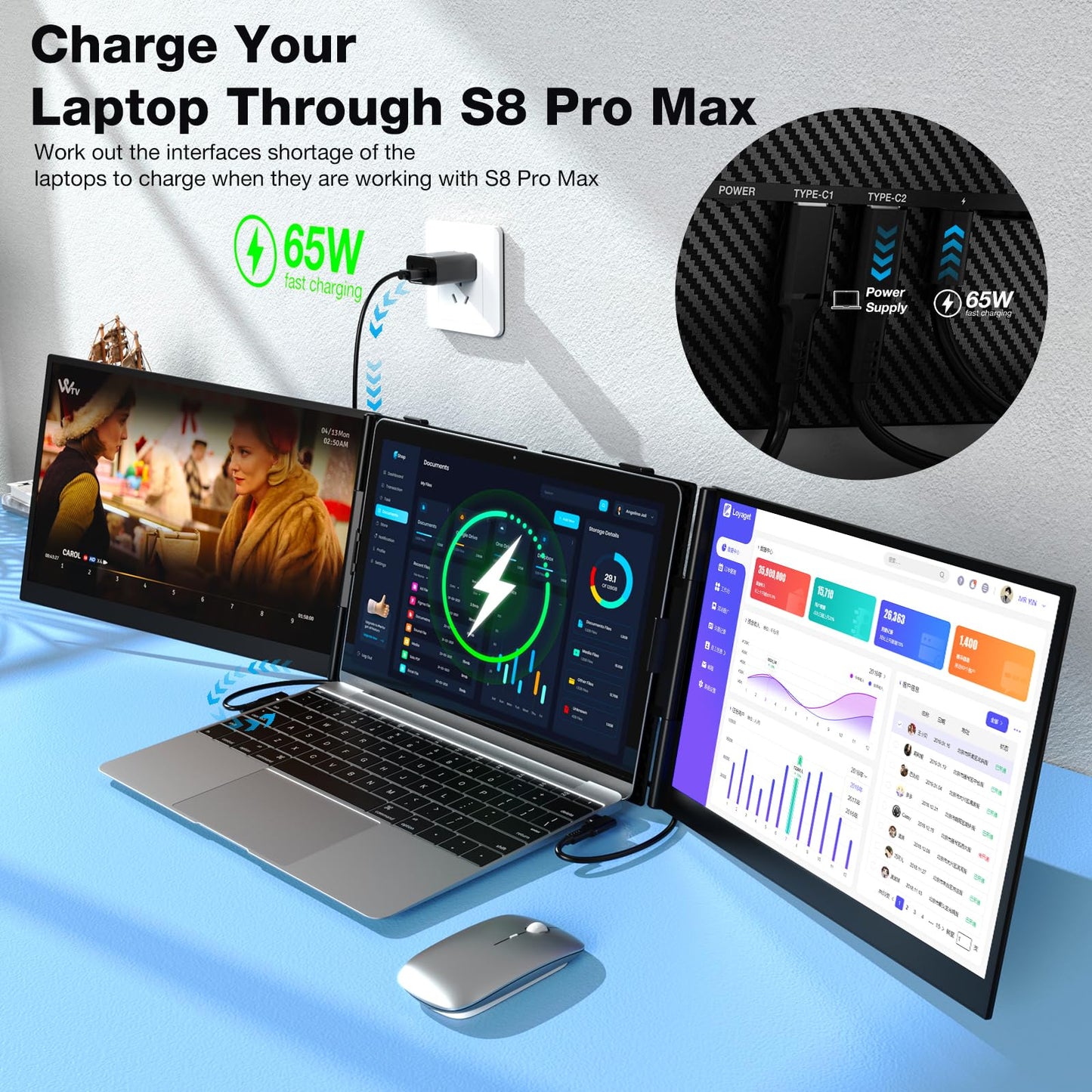 Laptop Screen Extender, Ultra-Thin 15.6" FHD 1200P 16:10 Portable Monitor for Laptop, Lightweight Travel Monitor Extender Plug & Play for 14.2"-17.3" Laptops, Compatible with Wins/Mac/Android/Chrome
