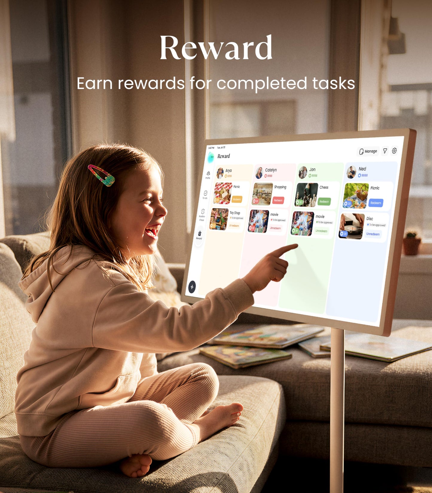Cozyla Calendar Plus Go: 32" Mobile Smart Digital Calendar, No Subscription Family Dashboard, Electronic Touch Screen with Rolling Stand for Family System-Chore Chart, Meal Planner, Support App Store