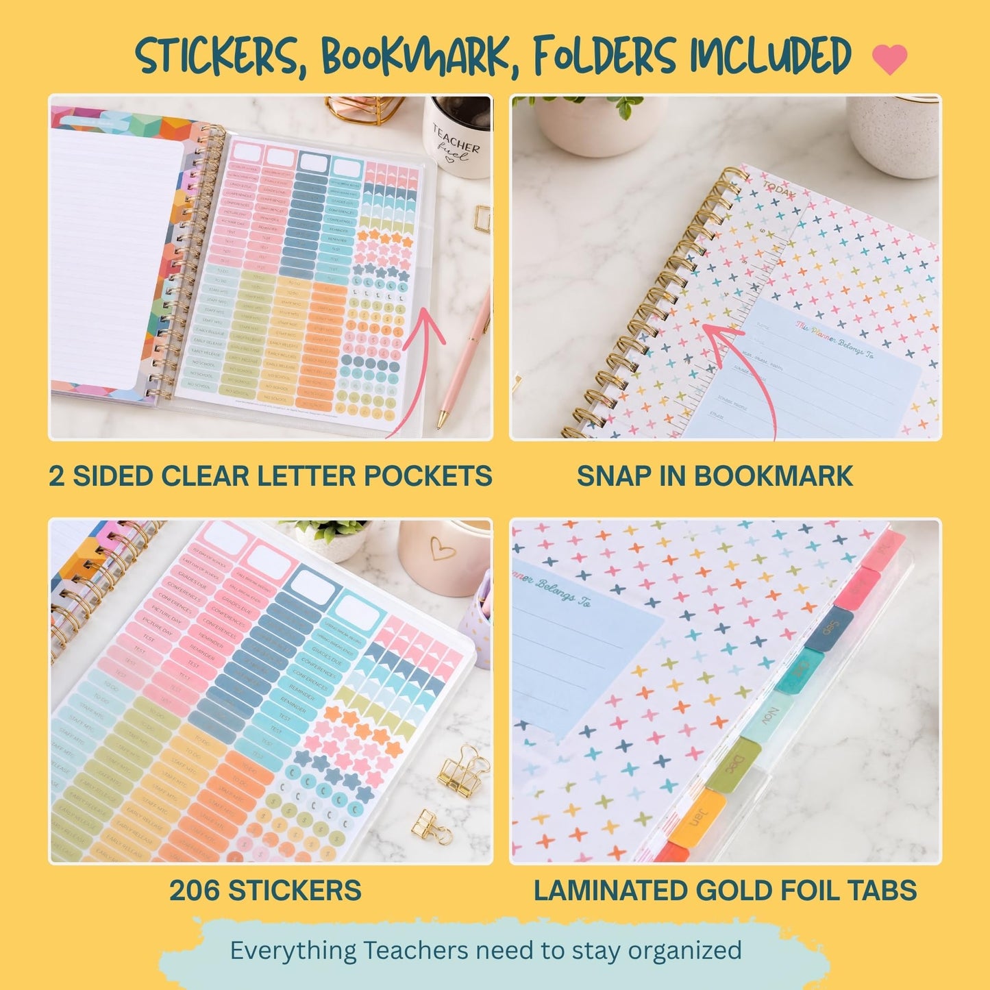 Undated Teacher Planner 8.5 x 11-12 Months & 52 Weeks | Colorful Bookstore Cover | Monthly & Weekly Lesson Plan Book with Stickers, Storage Pocket & Snap-In Bookmark | Classroom Organizer