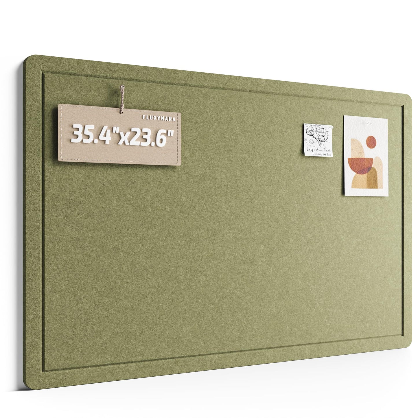 Fluxynara Bulletin Board,35.4" x 23.6" Cork Board Alternative with 12 Safe Removable Adhesive Tabs, Foldable Felt Pin Board for Home Office, Classroom, Bedroom,Entryway for Walls—Olive Green