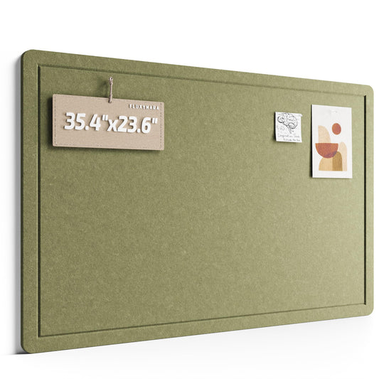 Fluxynara Bulletin Board,35.4" x 23.6" Cork Board Alternative with 12 Safe Removable Adhesive Tabs, Foldable Felt Pin Board for Home Office, Classroom, Bedroom,Entryway for Walls—Olive Green