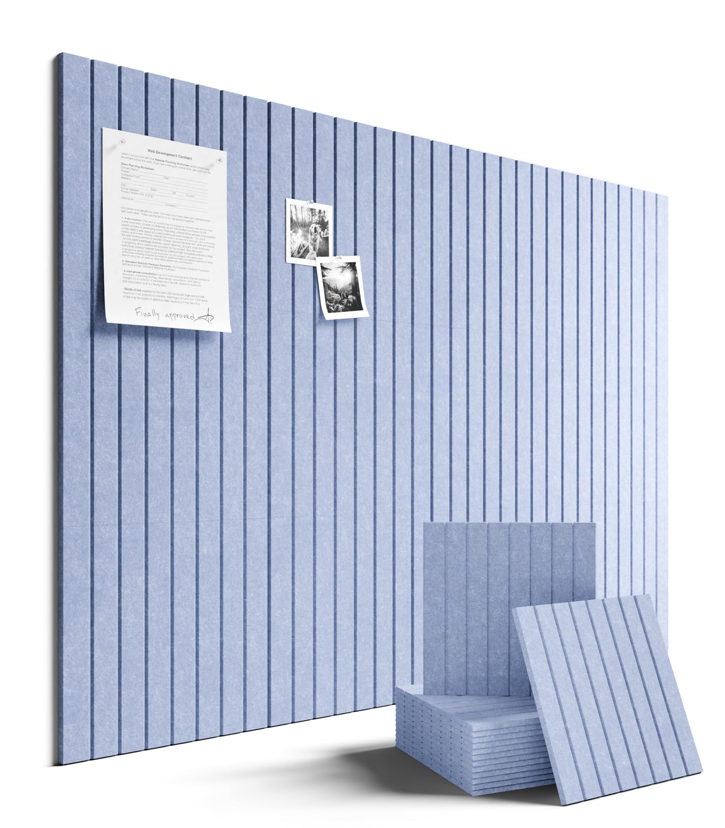 Fluxynara Large Felt Bulletin Board 48" x 36" Cork Board Alternative-12 Pack with 70 Safe Removable Adhesive Tabs, Cork Boards for Walls for Home Office Classroom Pin Board (Soft Periwinkle)
