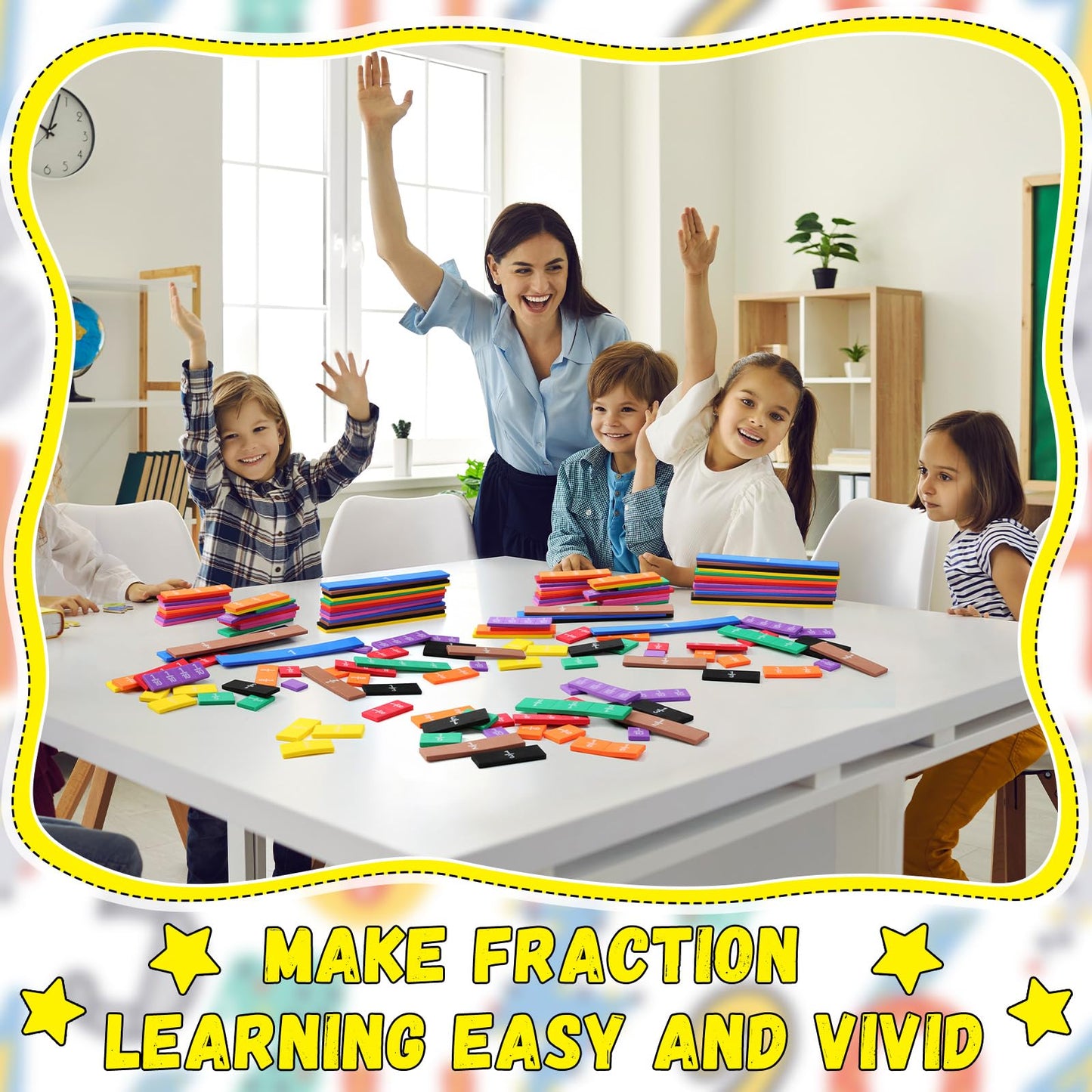Sayglossy 24 Sets Fraction Tiles Set for Math Classroom Fractions Manipulatives Math Learning Manipulatives for Home School Supplies
