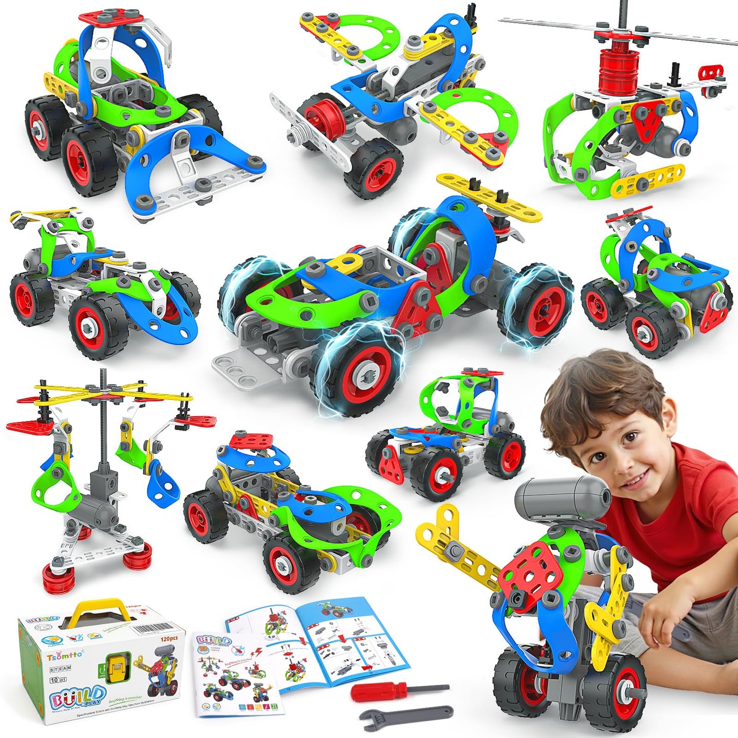10 in 1 Electric STEM Toys for 5 6 7 8 9+ Year Old Boy Girl Birthday Gifts Educational Building Toys for Kids Ages 4-8 5-7 8-12 Stem Activities Construction Toy for Boys 6-8 8-10 Holiday Idea Gift