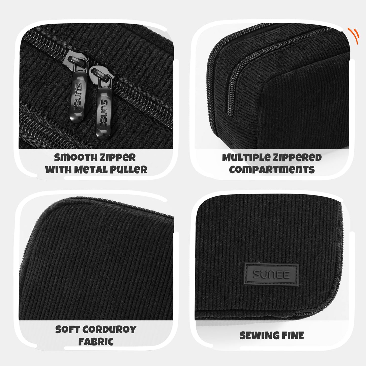 SUNEE Pencil Case, Large Capacity Pencil Pouch, Aesthetic Big Pen Bag, Soft Corduroy Pen Box for Office Stationery Organizer School Supplies Multifunctional for Teen Boys Girls Women Men, Jet Black