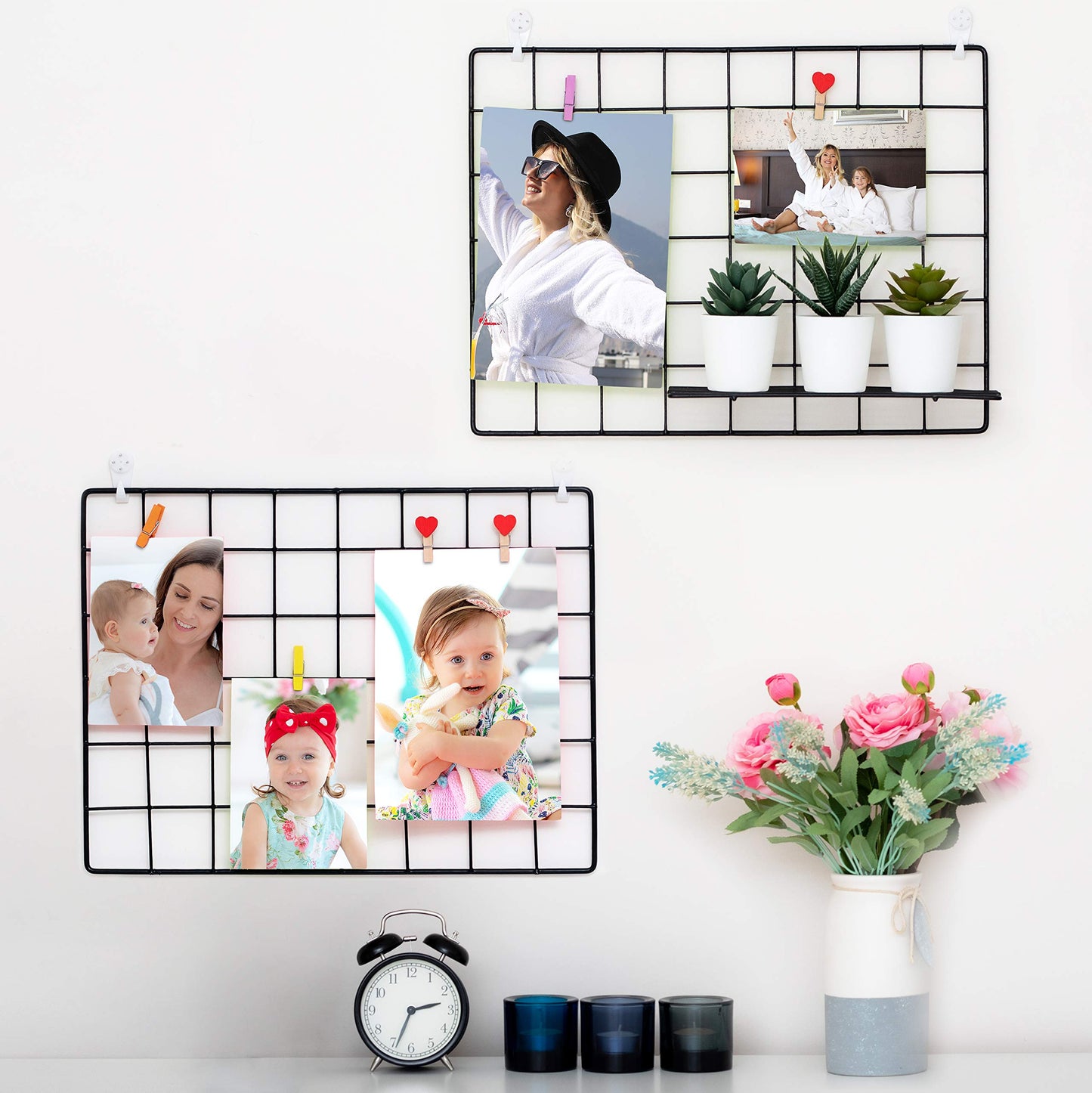 ODOXIA 2 Pack Wire Wall Grid Panel | Photos & Pictures Display Grid Wall Panels | Black, Magnetic & Metal Grid | Photo Grid Wire Board | Hanging Home, Office & Kitchen Decor