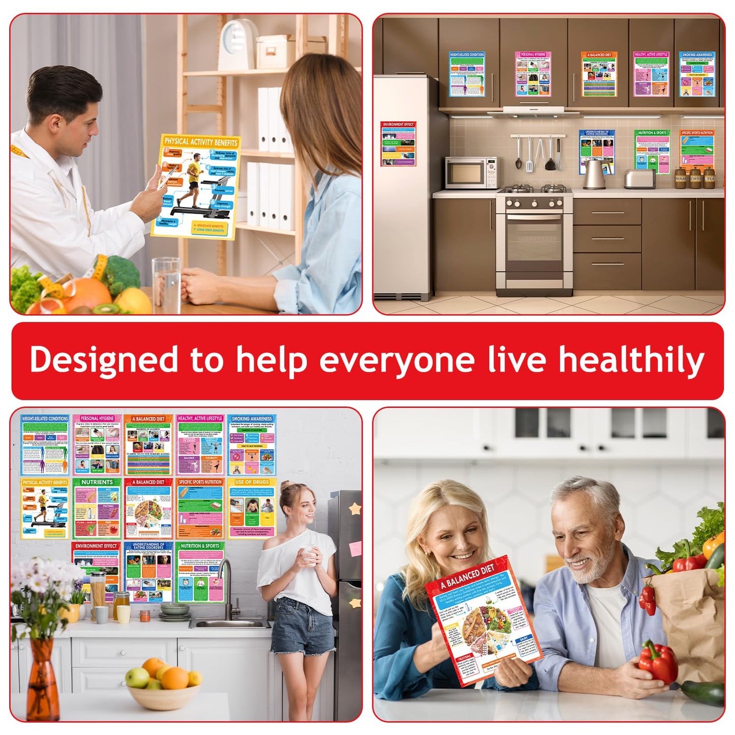 13Pcs Health Lifestyles Posters for Classroom Health and Physical Educational Learning Materials Fitness Food Chart Nutrition Sports Wall Art for Back to School Student Teacher Home Kitchen Wall Decor