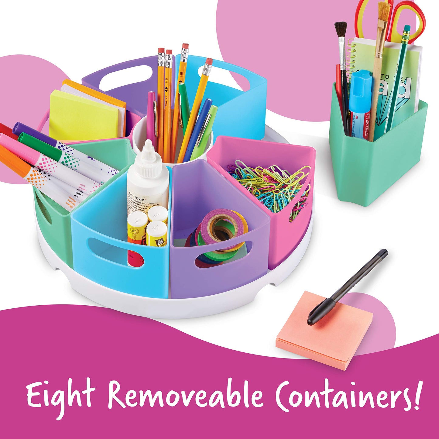 Learning Resources Create-a-Space Storage Center Pastel - Rotating Caddy Organizer for Kids, Art Supply Organizers for Markers, Pens and Pencils, Classroom Table Caddy for Teachers