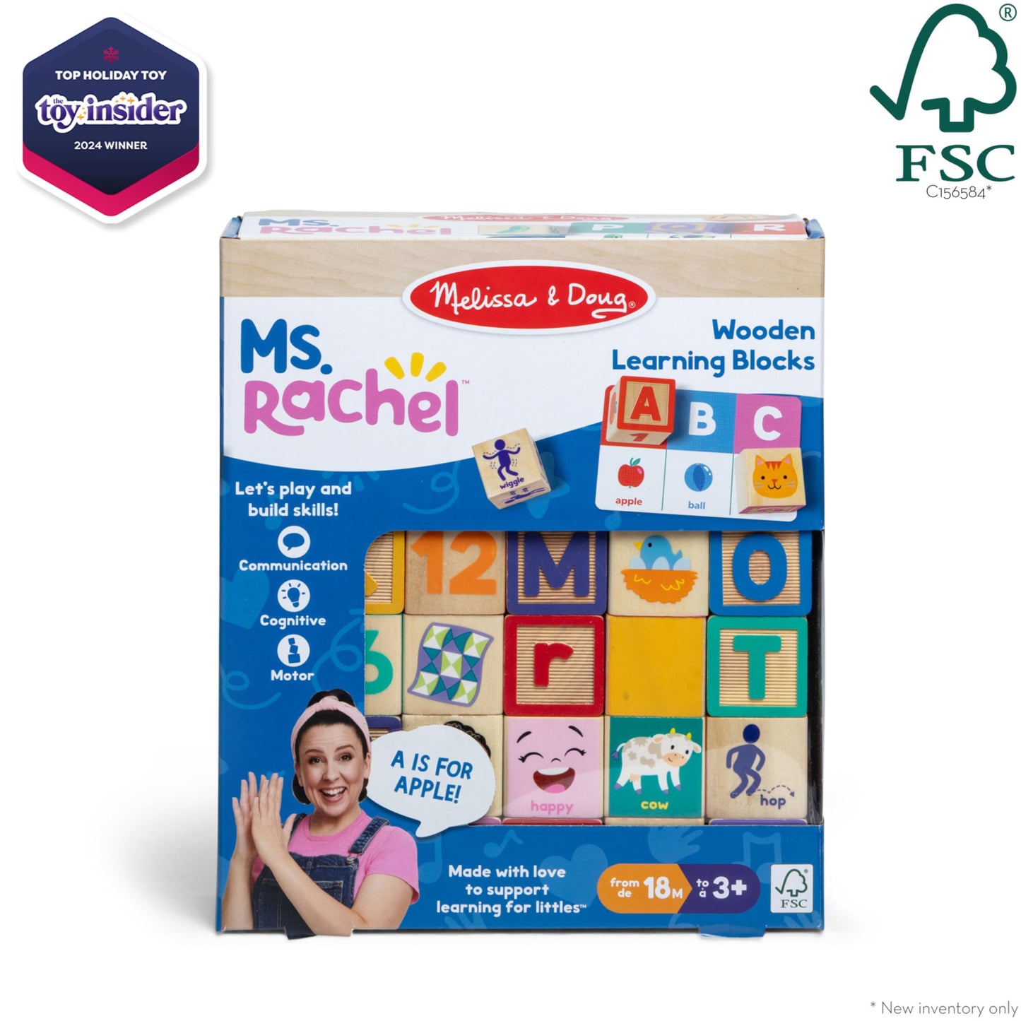 Melissa & Doug Ms. Rachel Letter, Number, and Game Wooden Learning Blocks with Activity Cards for Girls and Boys Toddlers Ages 18 Months+ - FSC Certified