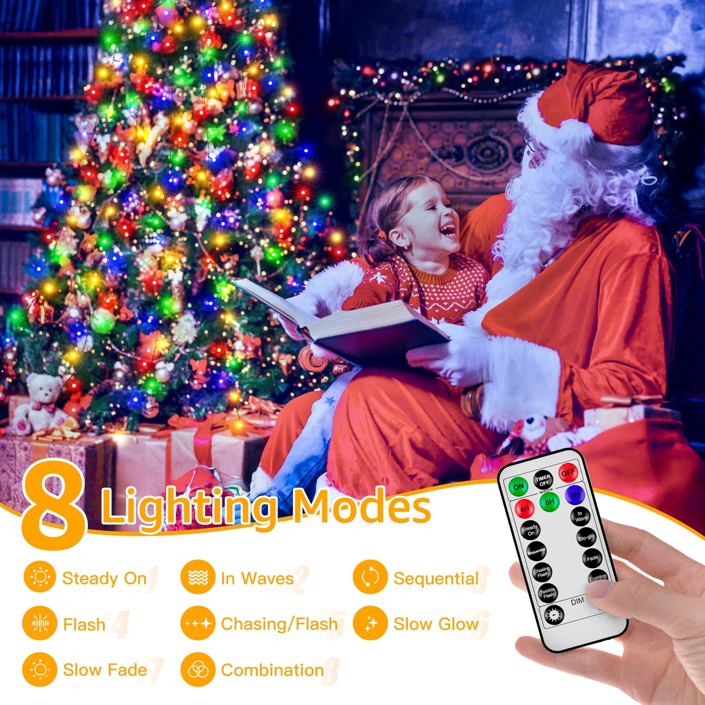 Ccinny 300 LED Christmas Tree Lights, Remote, 8 Modes, Timer, Waterproof, Multicolor, Model NYB0300K