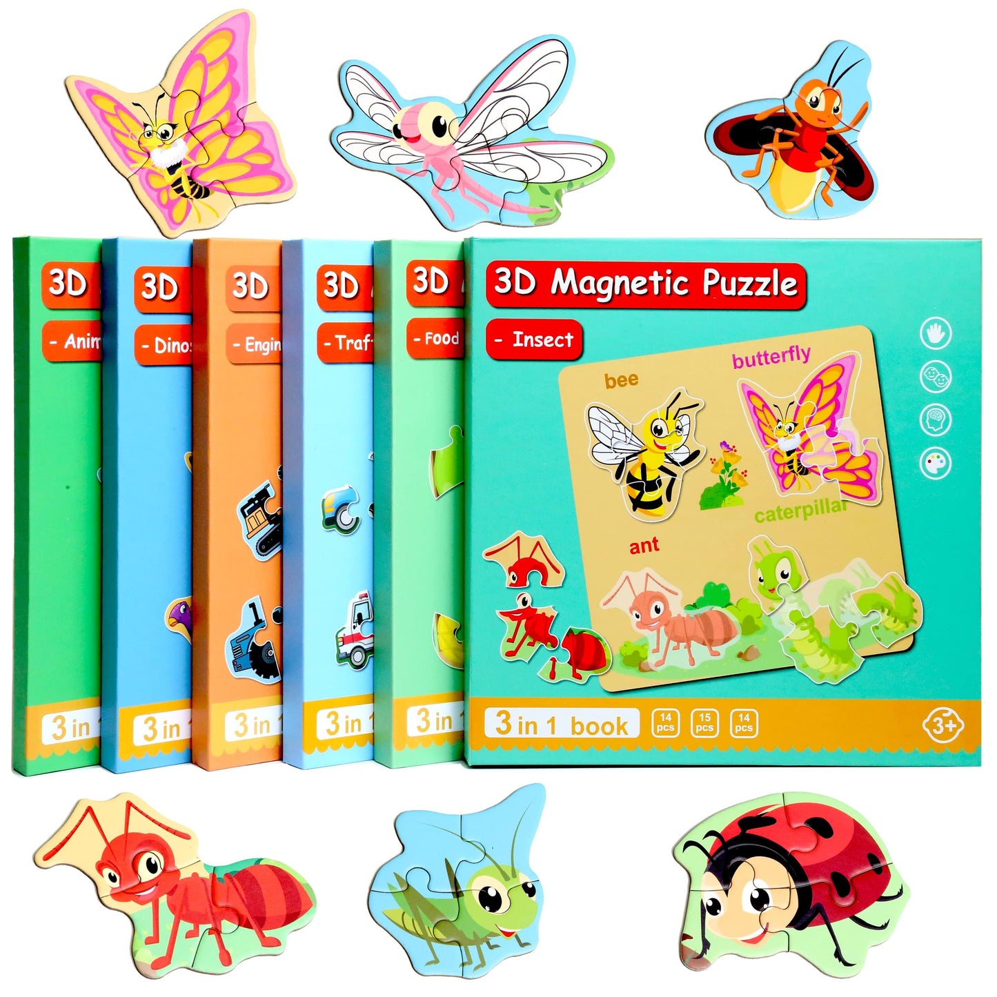 Magnetic Puzzles for Kids Ages 1-3, Travel Toddler Puzzles Ages 2-4 Year, Insect Activities Toy for Boys & Girls 3-5 yo - Learning Magnet Gift for Road Trip
