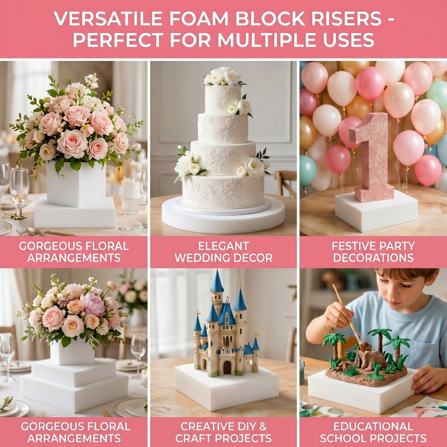 10 PCS Craft Foam Blocks for DIY Projects, White Soft Foam Bricks in 4 Sizes, Easy to Cut Floral Craft Blocks for Flower Arrangements, Sculpting, Wedding Decor & Art Crafts