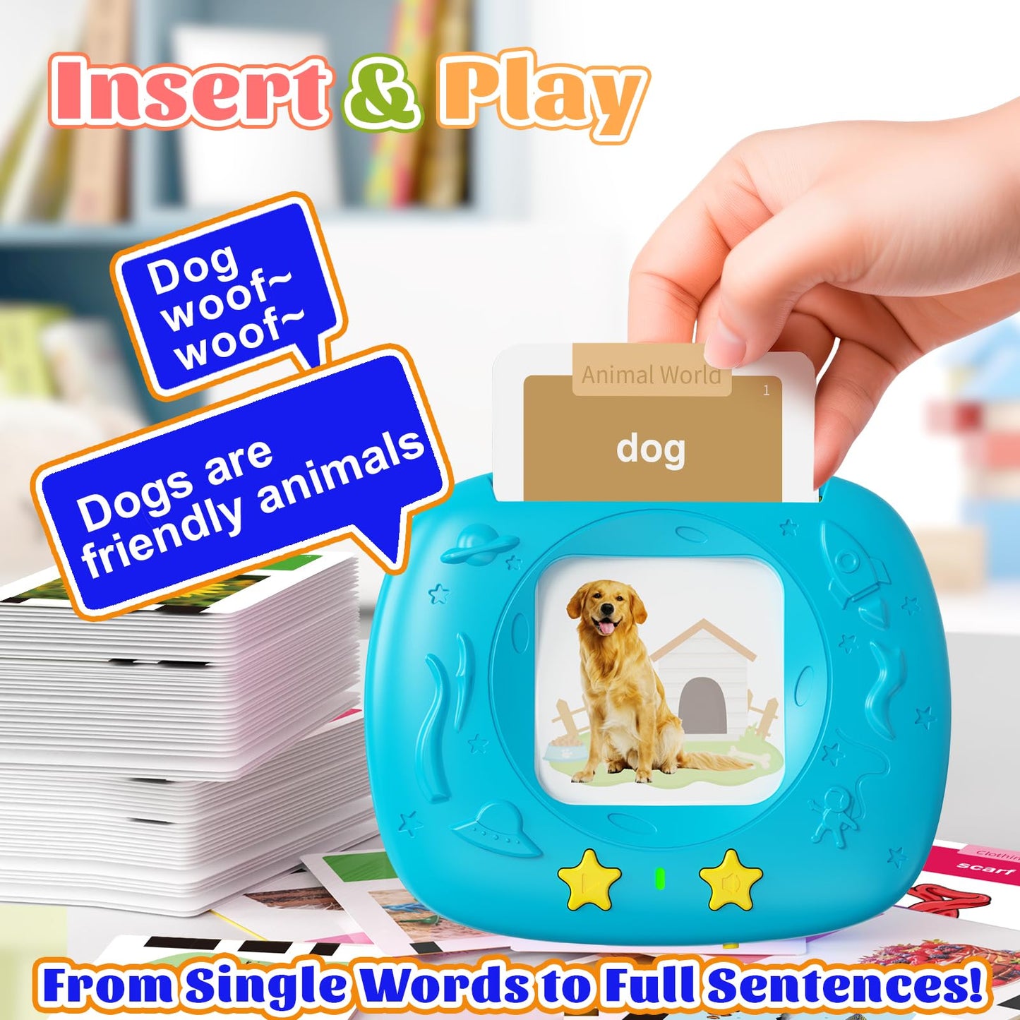 HOMESTEC Toddler Talking Flash Cards with 216 Double Sided Cards for Speech Therapy Learning for Ages 3 to 6 Featuring 24 Themes Short Sentences Real Sounds and Stories Birthday Gifts for Kids