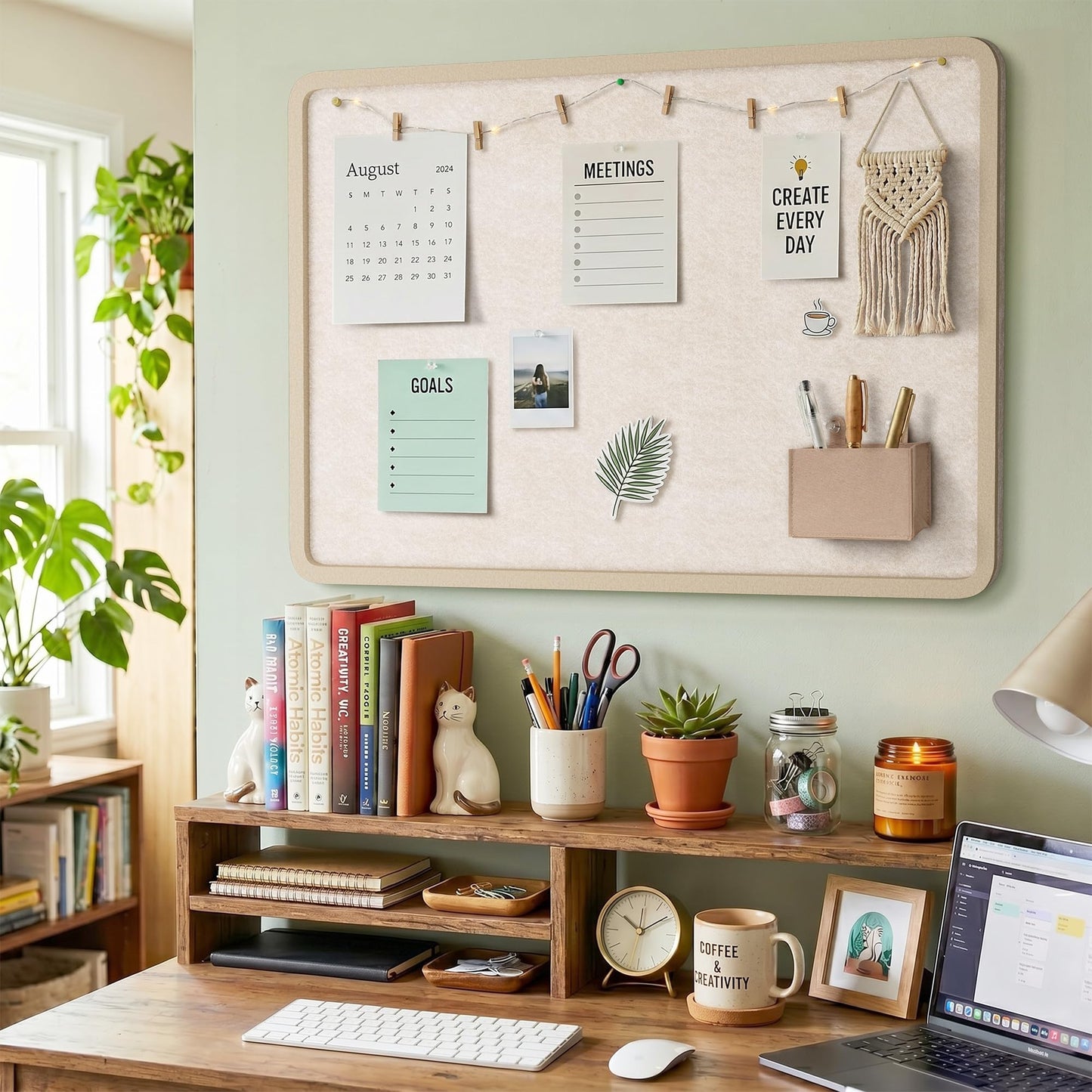 KERRAM Bulletin Board, 48 x 36 inches Decorative Felt Board Foldable Photo Board Pin Boards, Cork Board Alternative for Walls, Office, Home, Classroom with Pushpins ＆ Small Storage Bag, Beige