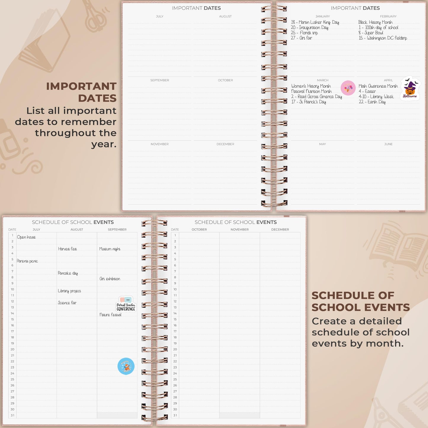 Clever Fox Teacher Planner Spiral – School Year Planner with Calendars & Lesson Plans – Teacher Plan Book for Classroom & Homeschool Organization - Undated, 7.9x10″ (Rose Gold)