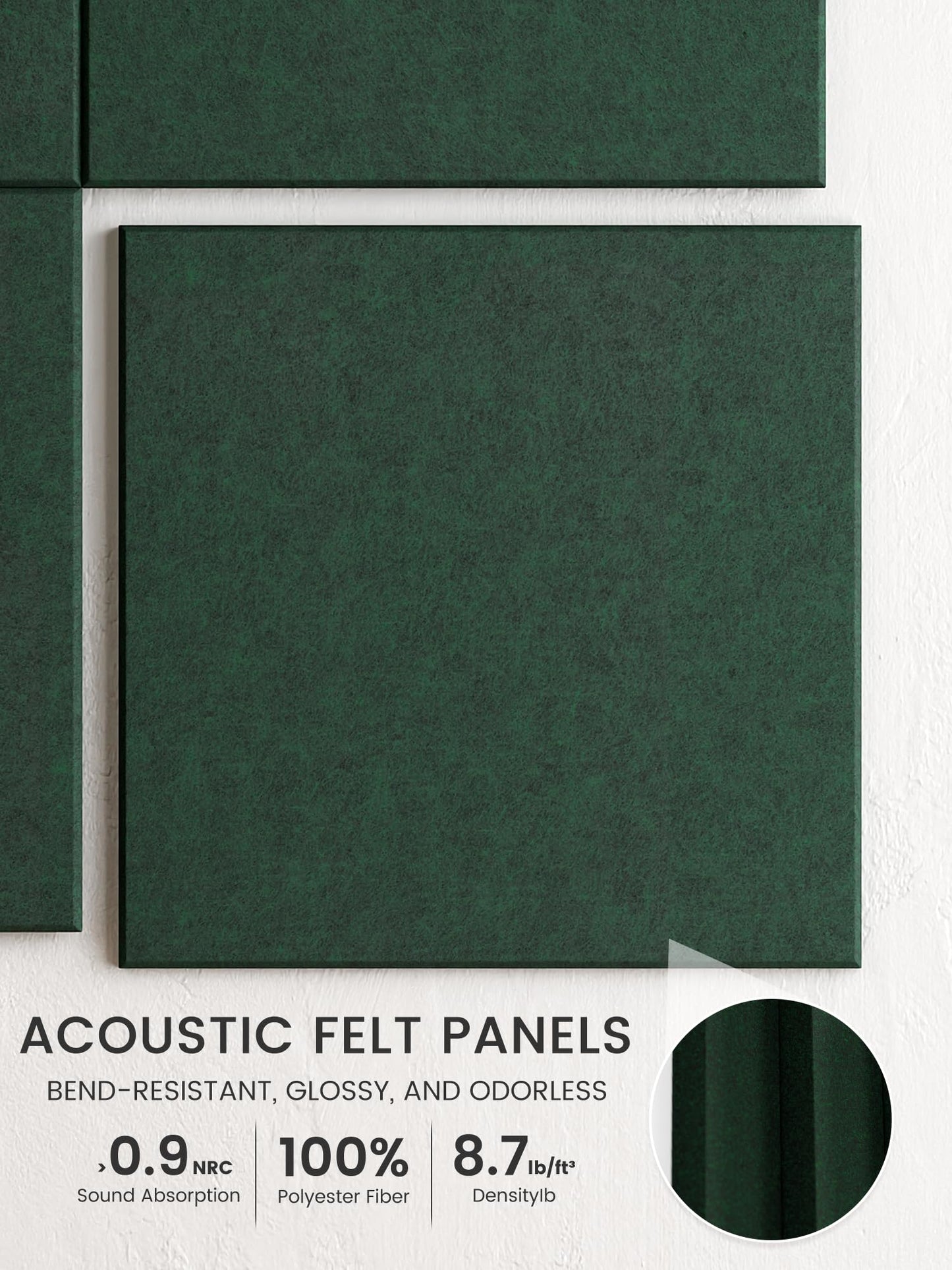 Bumusty Large Cork Board 48" x 36" Alternative - 12 Pack Felt Wall Tiles with 70 Safe Removable Adhesive Tabs, 30 Pushpins, Cork Boards for Walls Pin Board Bulletin Board Office Decor (Pine Green)