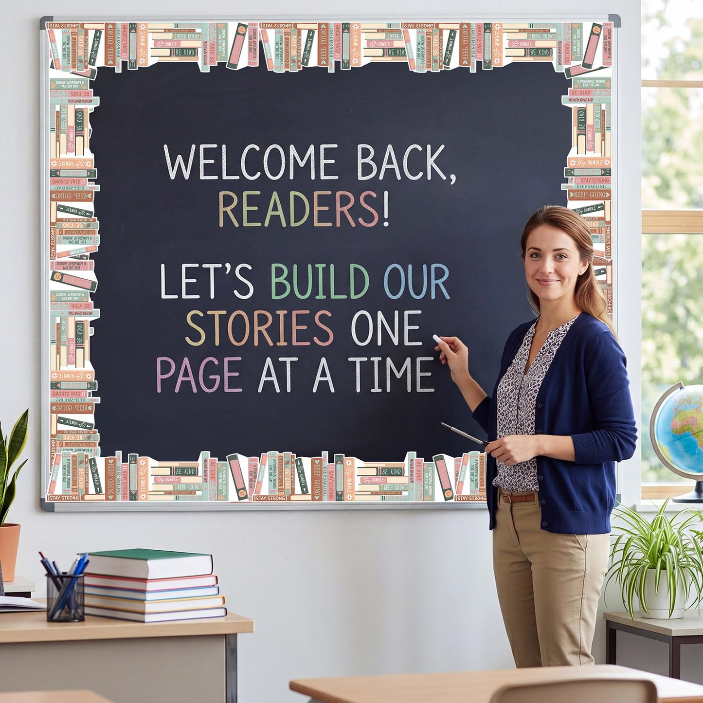 Tenceur 120 ft Bookshelf Border Trim Book Rolled Border Trim Decor Back to School Straight Bulletin Board Set for Library Classroom Poster Board Whiteboard Wall Decoration(Morandi,Neutral)