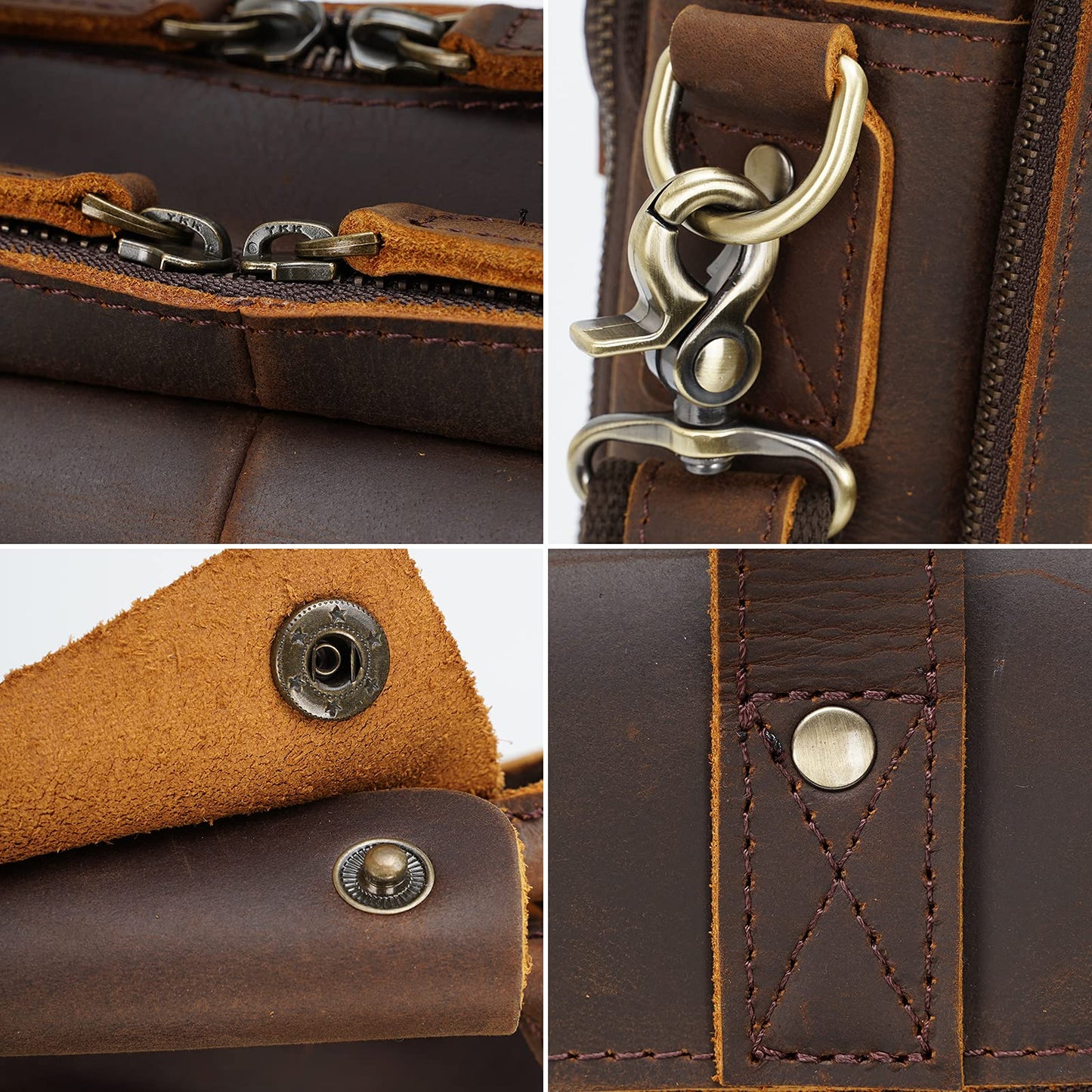 Masa Kawa Leather Briefcase for Men 17" Laptop Shoulder Messenger Bag Vintage Brown Business Travel Work Lawyer Attache Case,Large