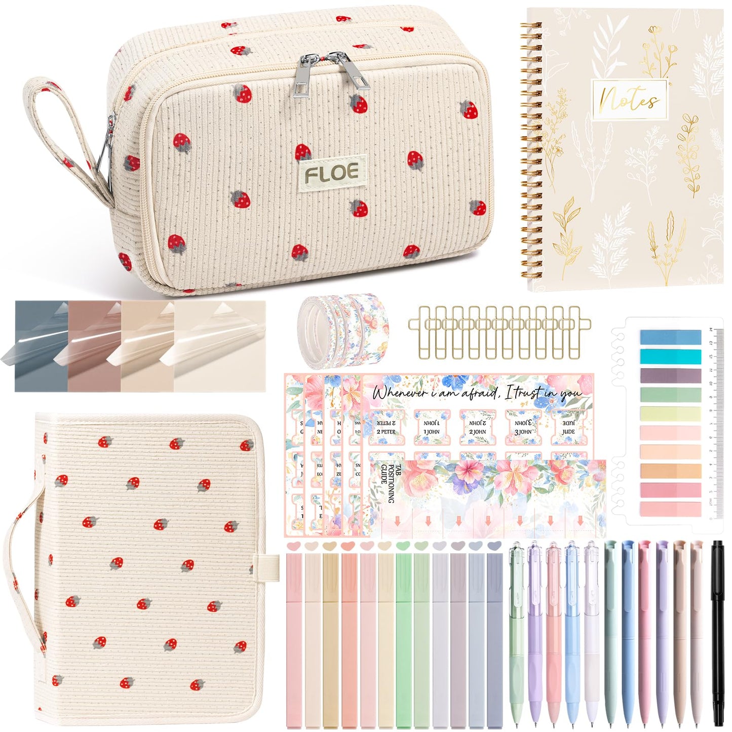 Bible Study Supplies Journaling Kit for Women with Bible Cover Case, Christmas Christian Gifts for Women Mom, Bible Study Tools Accessories Set w/Highlighter Pen, Pencil Case Notebook Annotation Kit