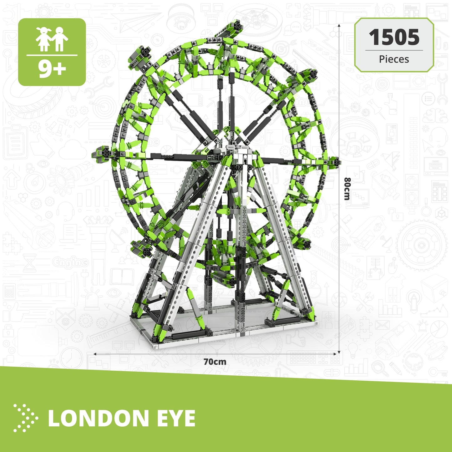 Engino MEGA Builds, London Eye, Building Toys for Kids 9+, Construction Set, STEM Project, Engineering Kit, STEM Toys, Powered by Motor, Gift for Boys & Girls