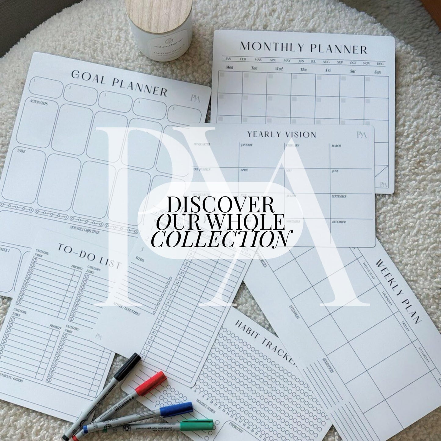 Magnetic Goal Planner Set: Reusable Dry Erase Habit Tracker, Vision Board, Purpose Planner and Workout Calendar Minimalist Wall Calendar Aesthetic Planner, Year at a Glance Wall Calendar 2025