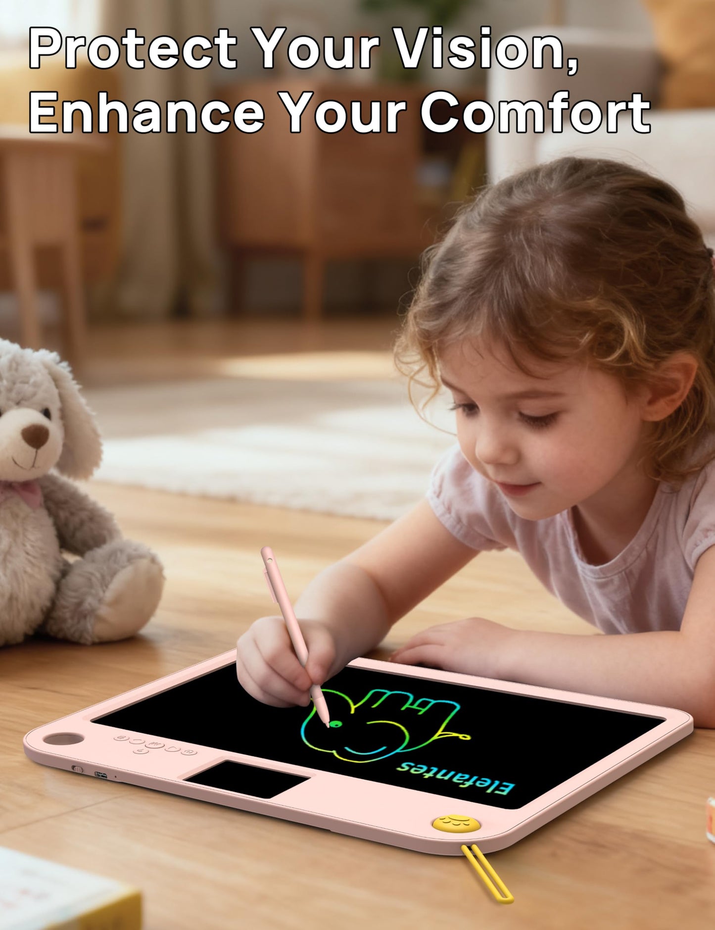 Multifunctional LCD Writing Tablet for 4-9 Kids Dual-Screen Pad（9 Learning Themes） Charging Erasable Board with Extra Stylus Lock Switch,Educational Learning Toys Birthday Gifts for Girls Boys (Pink)