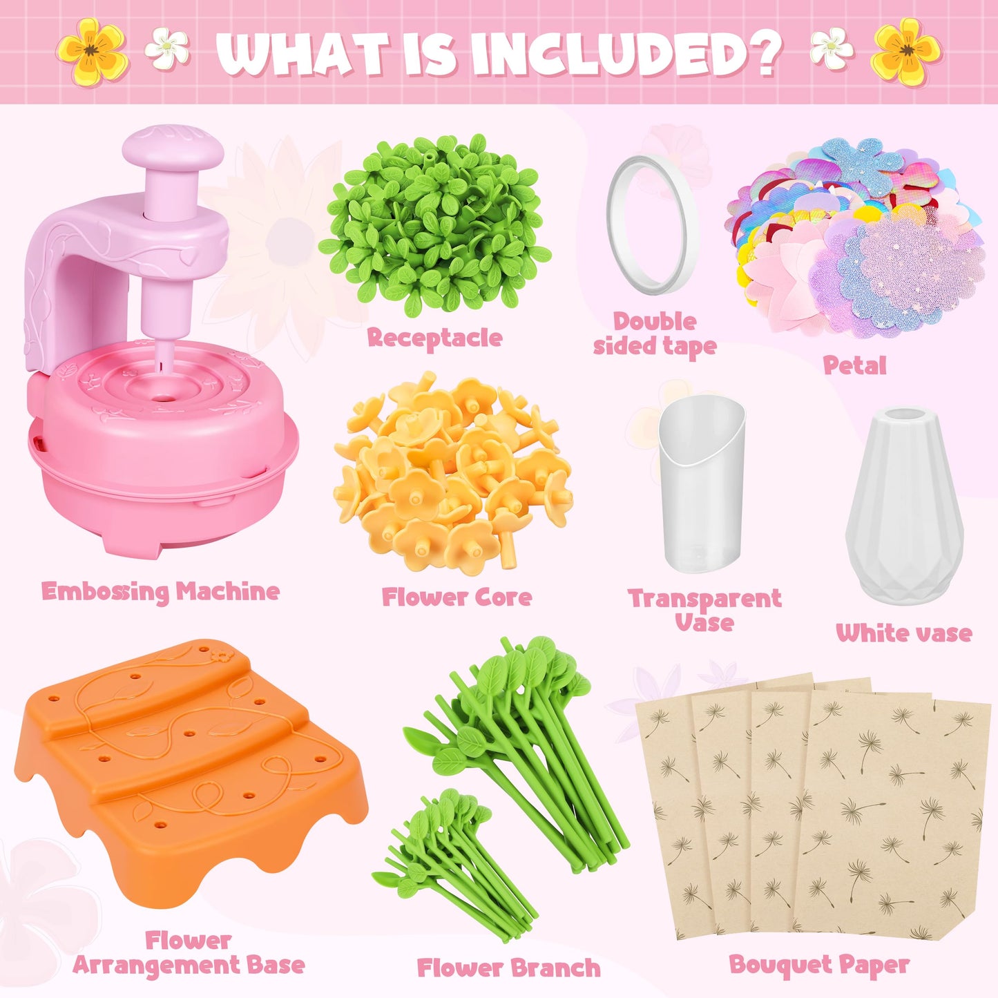 Fabric Flower Bouquets Toys, DIY Craft Kits Toys for Kids - Flowers Market Toy, Build Your Flower Bouquet, Arts & Crafts for 4+ Year Toddler Girl, Educational Activity Preschool B-Day Gifts