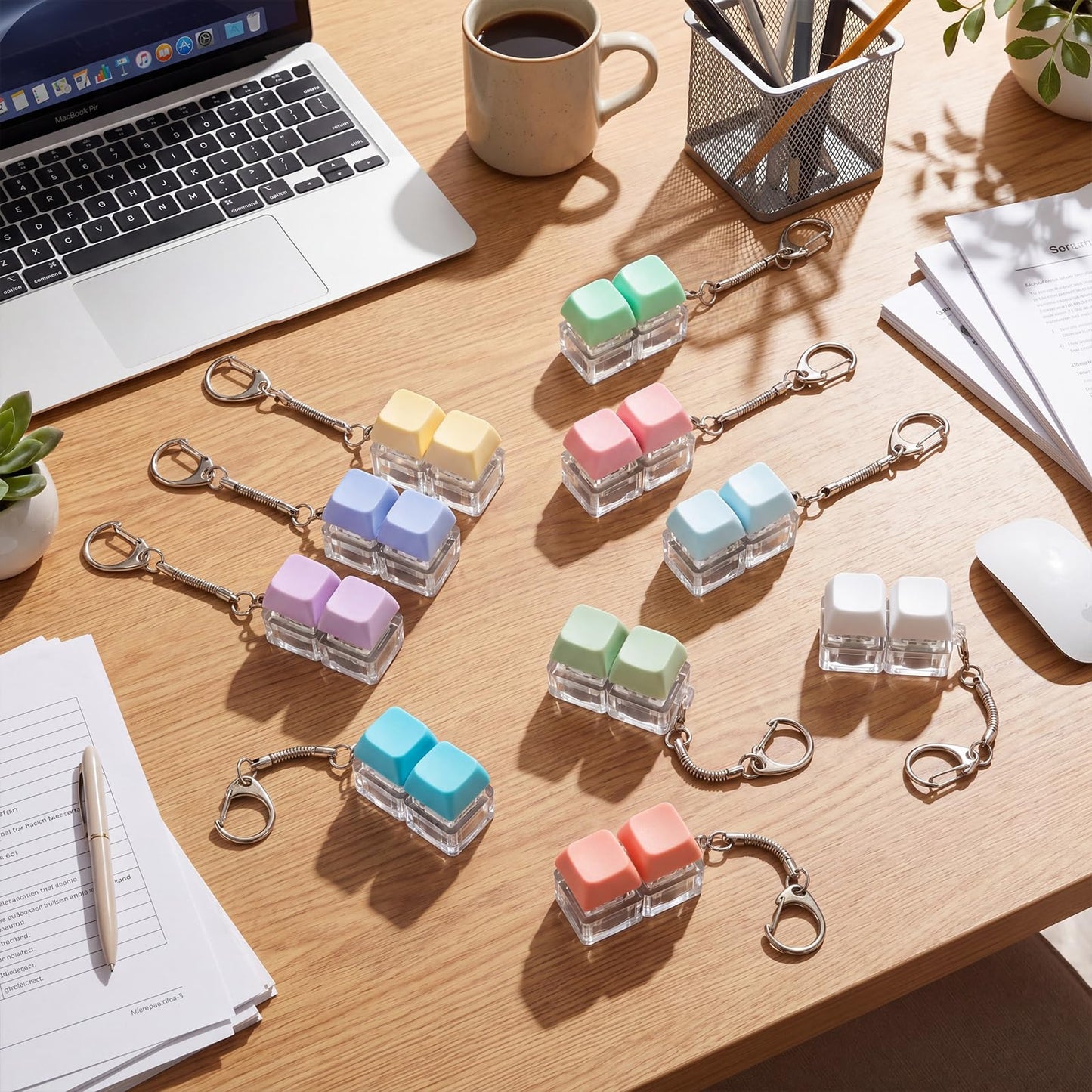 Lewtemi 20 Pcs Keyboard Fidget Toy Clicker Keyboard Fidget Keychain Decompression Button Clicker Toys for Adult Button Stress Relief to Relax Stress Anxiety Decompression Gifts (Macaron Colors)