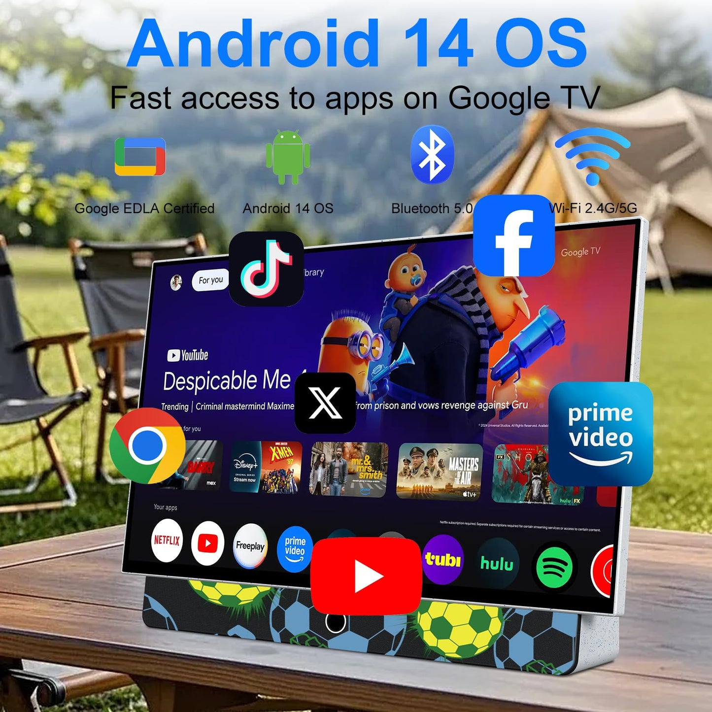 27 Inch Portable Smart TV with Built-in Battery, 1080P FHD Outdoor TV for RV & Camping, HDR10, Dolby Audio, WiFi, Voice Remote, Portable TV for Travel, Bedroom, Game Day & Outdoor Entertainment