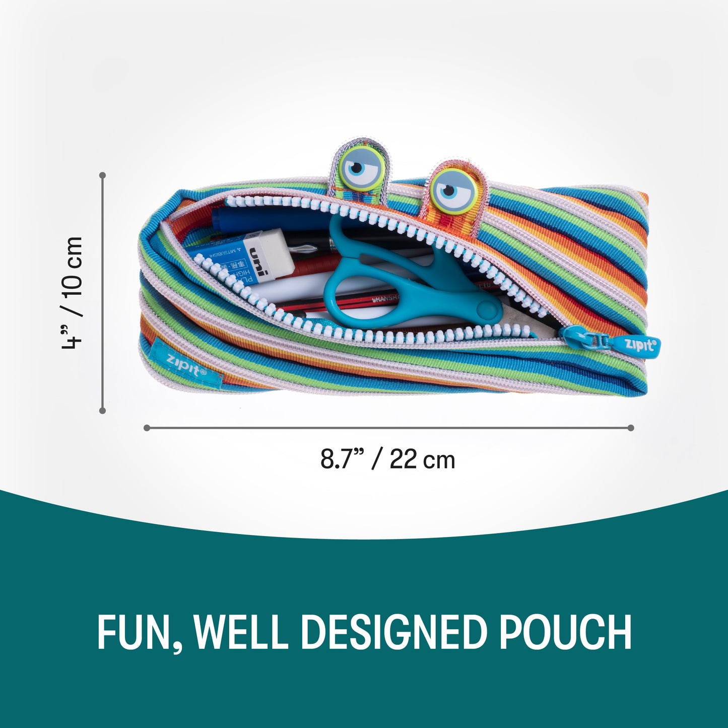 ZIPIT Monster Pencil Case for Kids, Cute Zipper Pouch for Boys Girls and Teens, Stationery Bag for School,Colorful