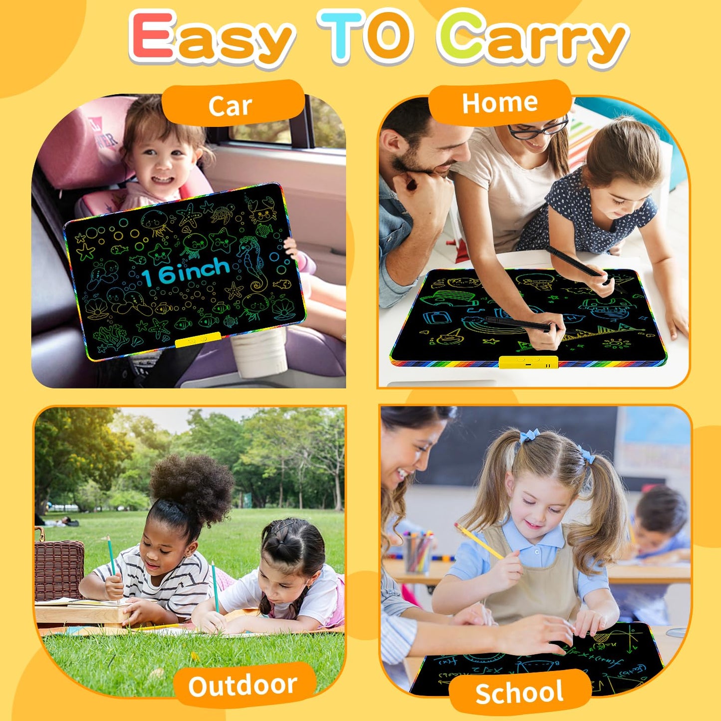 16 Inch 2-in-1 LCD Writing Tablet for Kids with Magnetic Whiteboard Back,Double-Sided Drawing & Learning Board, Reusable Doodle Pad for Toddlers,Educational Toy for Travel & Preschool