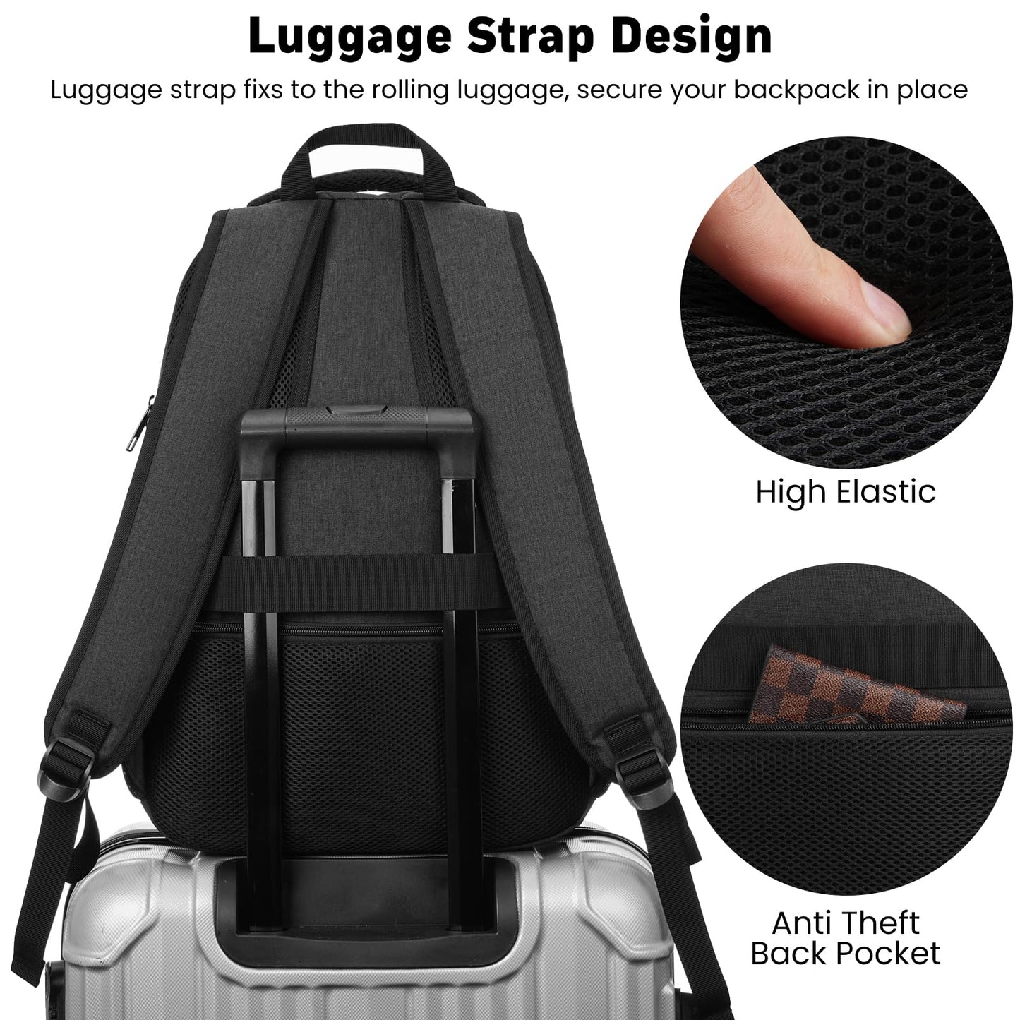 WINDARS Backpack for Men and Women, School Backpacks for Teens Boys, 15.6 Inch Large College Bookbag Durable Computer Laptop Bag with USB Charger Port for Business Work Travel, Black