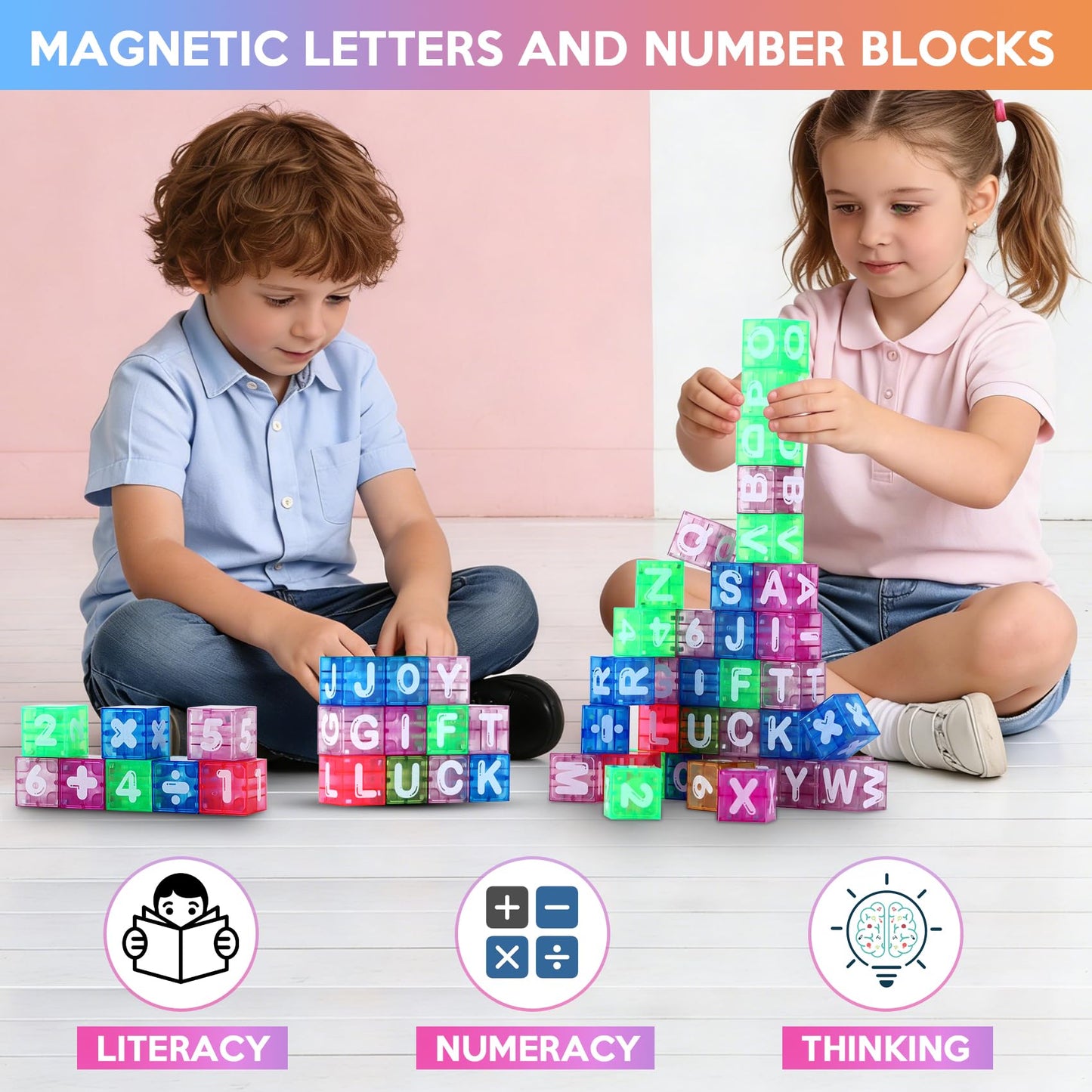TRILVIX 40 PCS Magnetic Alphabet Blocks, STEM Educational Learning Toys for Kids Ages 3+, Letter Number Building Set with Travel Storage Case, Montessori Toy Gift